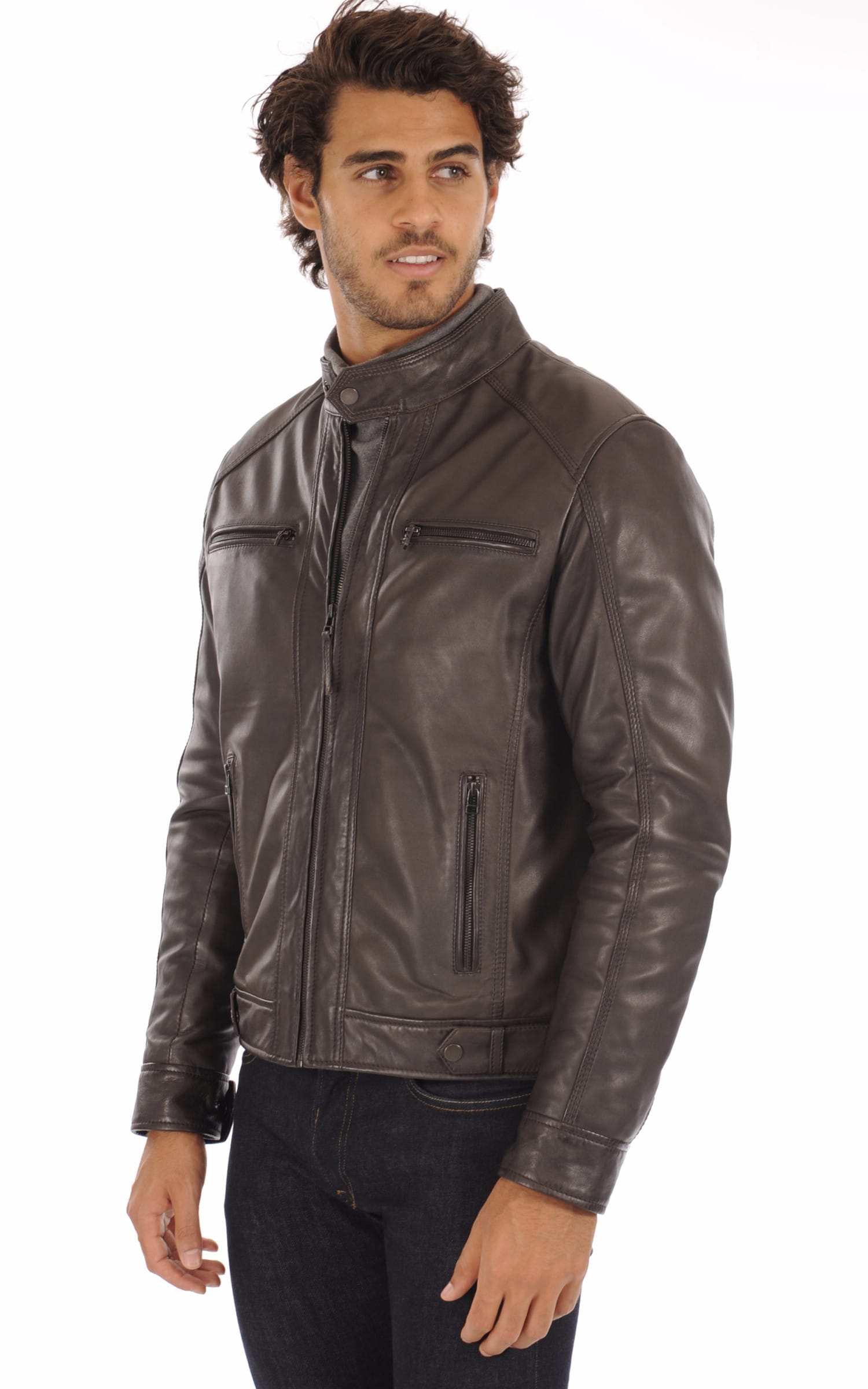 Blouson Cuir Homme Serge pariente, modèle Eriko de couleur marron 2