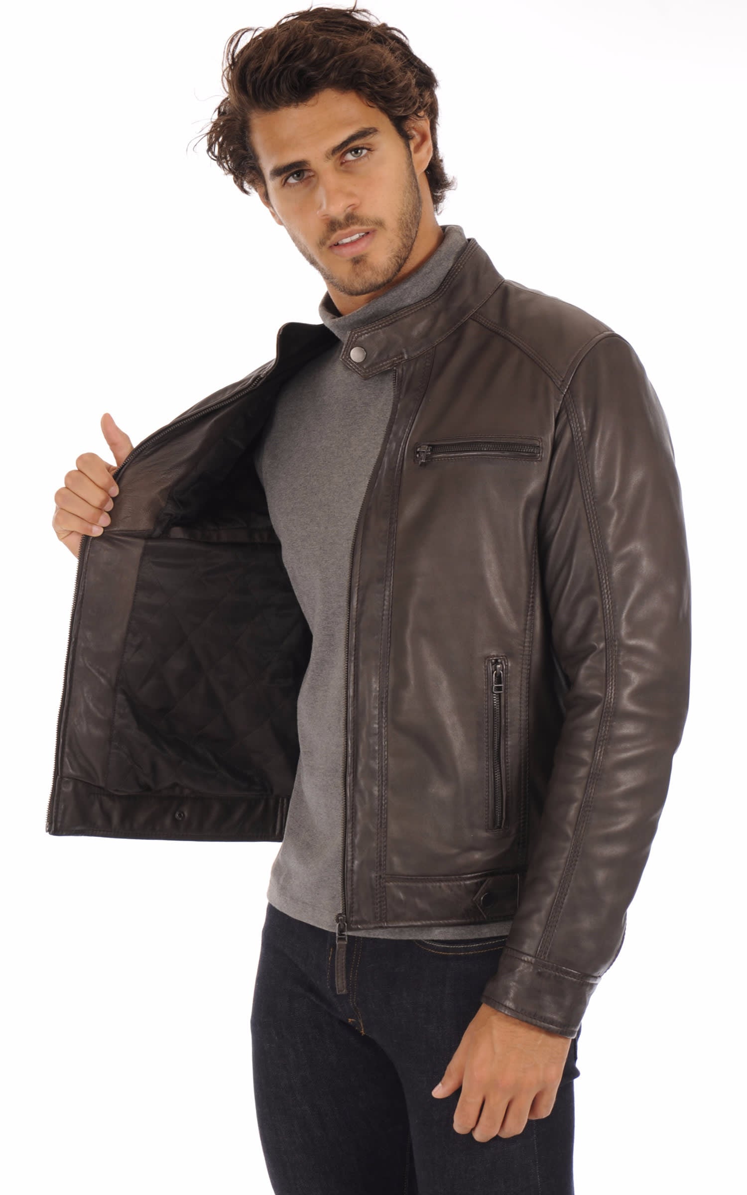 Blouson Cuir Homme Serge pariente, modèle Eriko de couleur marron