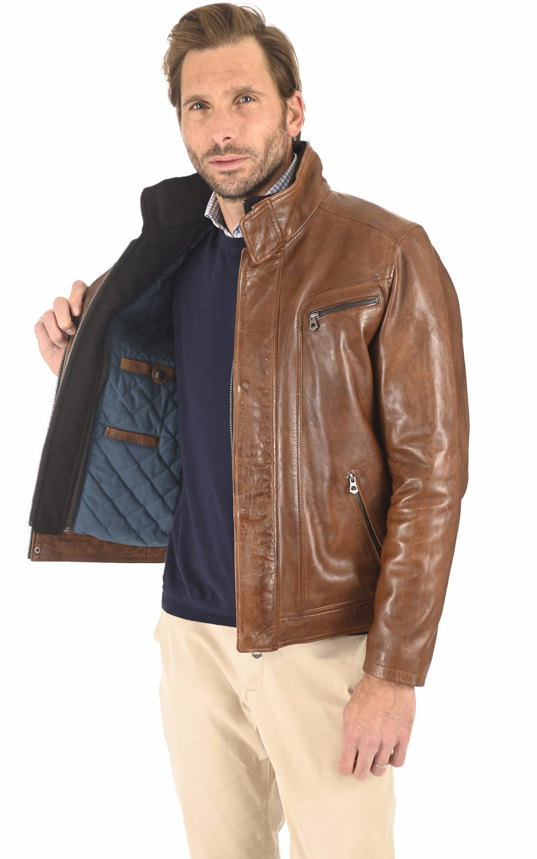 Blouson Cuir Homme Daytona 73, modèle Falconero 100737 de couleur marron