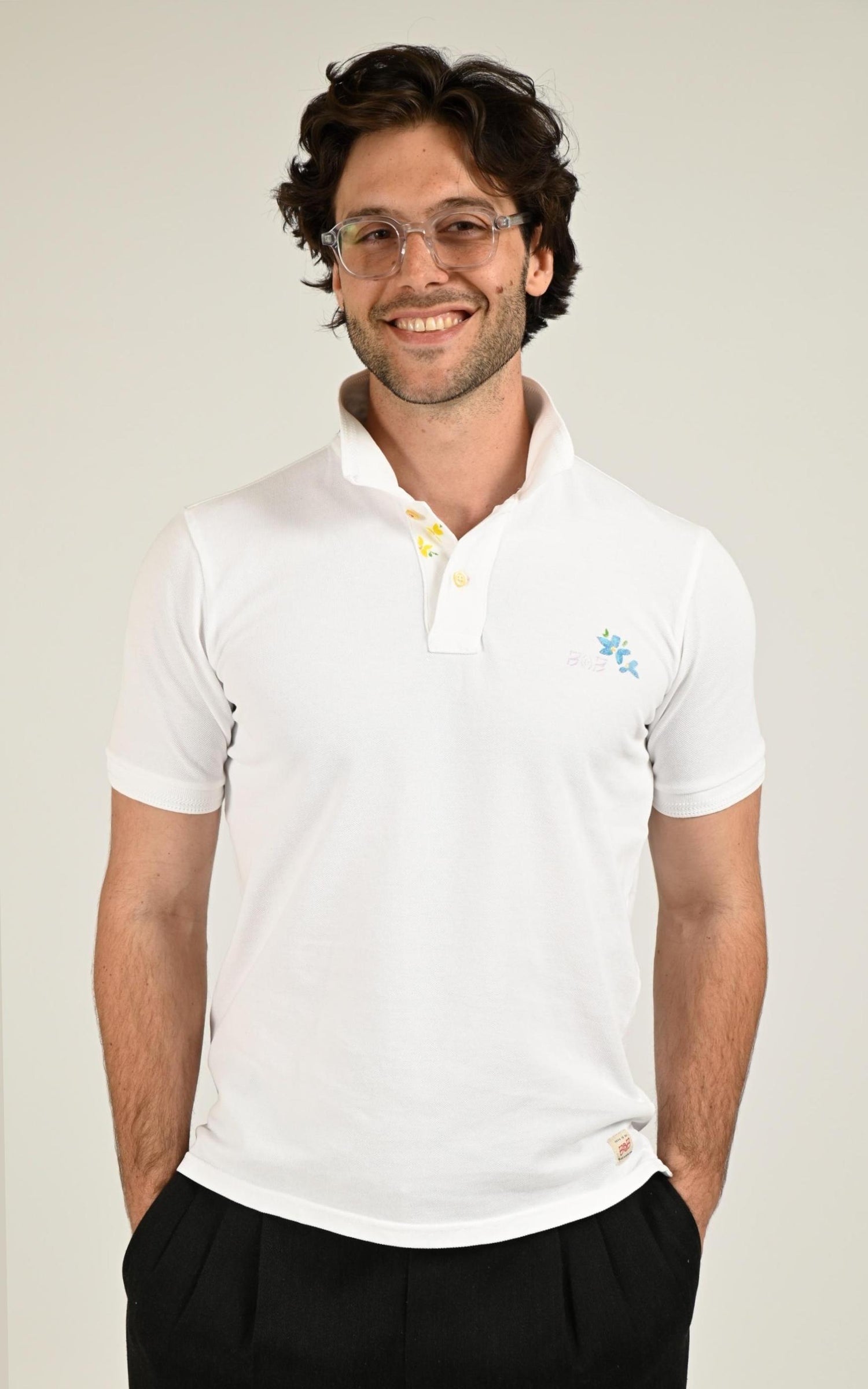 Polo Textile Homme Bob, modèle Front de couleur bianco 1