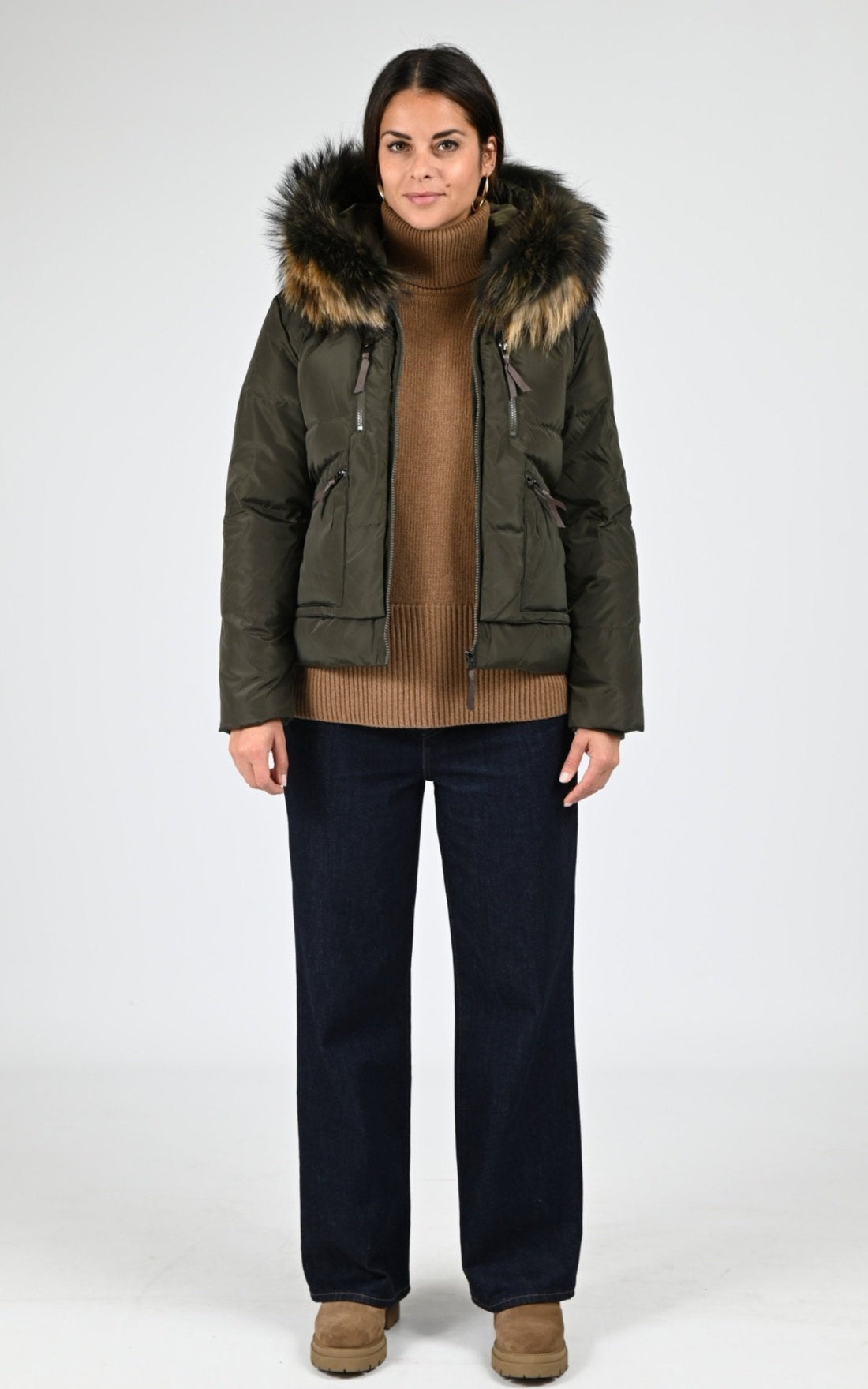 Ves doudoune Textile Femme Levinsky, modèle Fugge 61 cm hood de couleur army