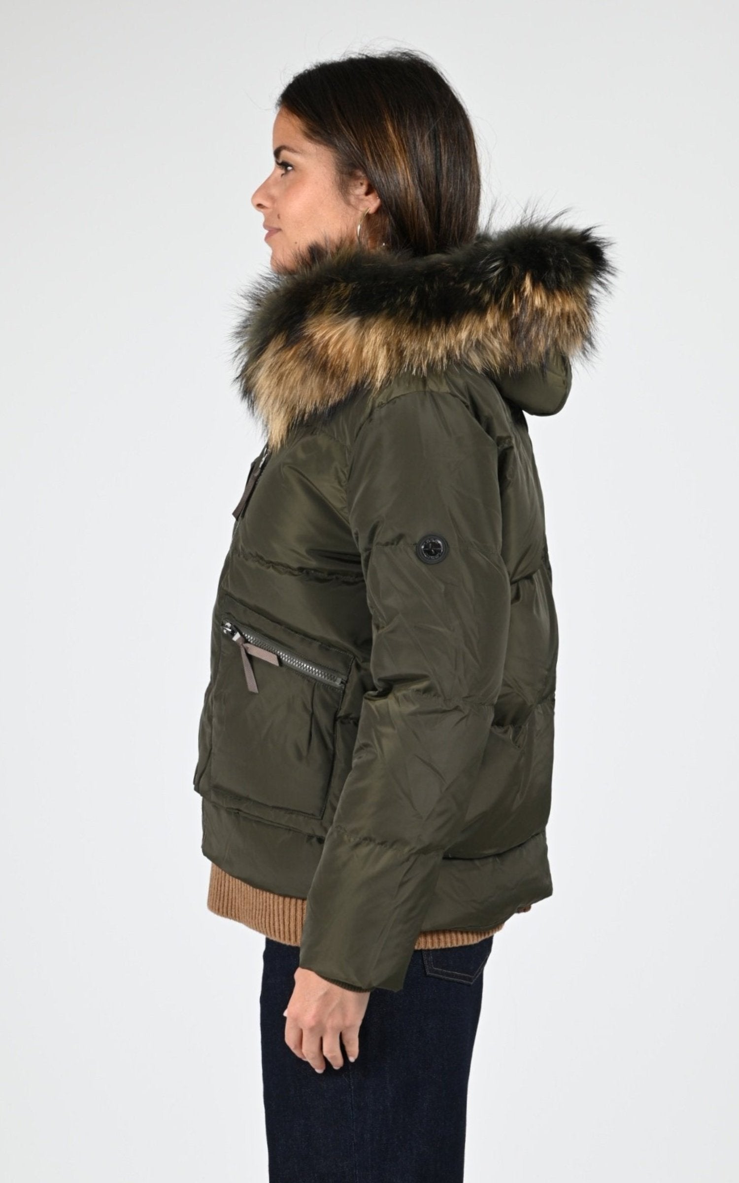 Ves doudoune Textile Femme Levinsky, modèle Fugge 61 cm hood de couleur army 3