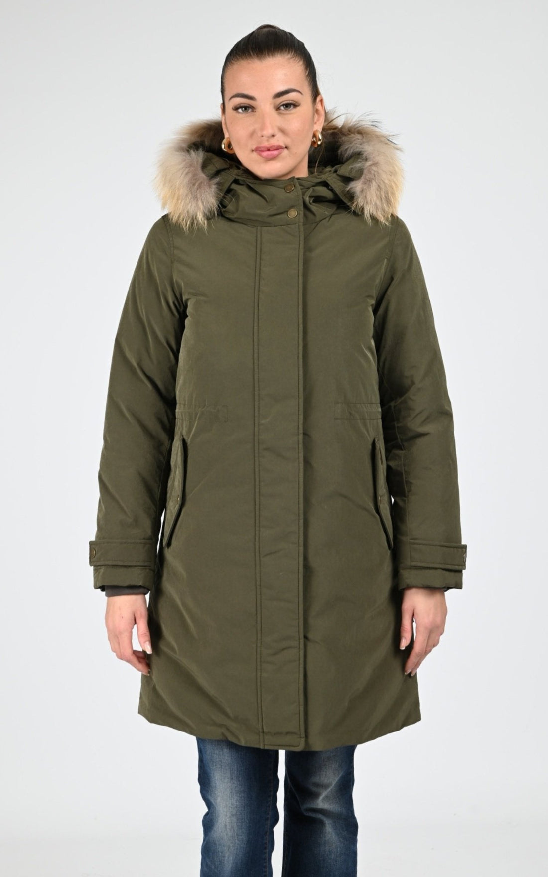 Parka Textile Femme Woolrich, modèle Grace fur pka ou2044 de couleur dark green