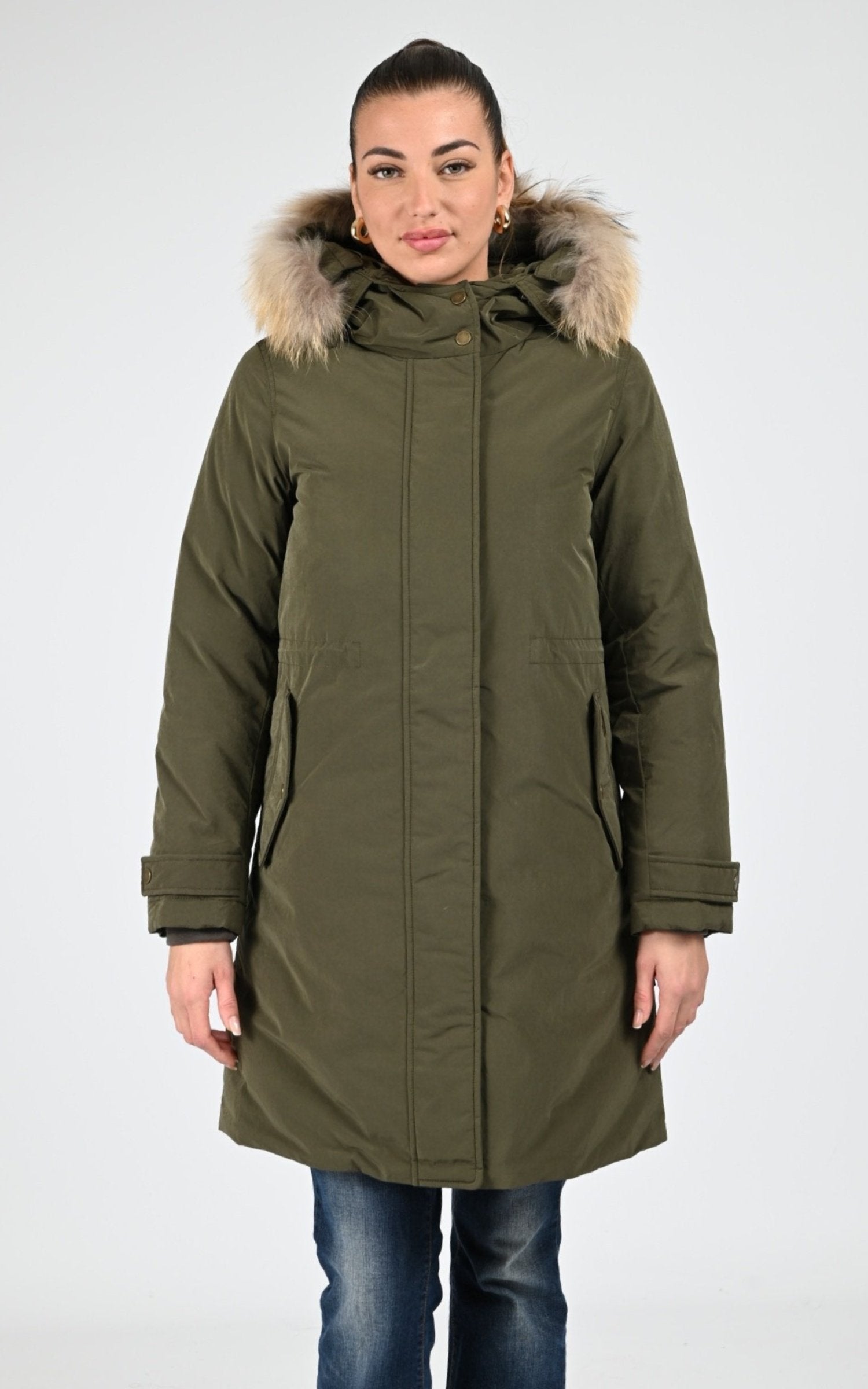 Parka Textile Femme Woolrich, modèle Grace fur pka ou2044 de couleur dark green 1