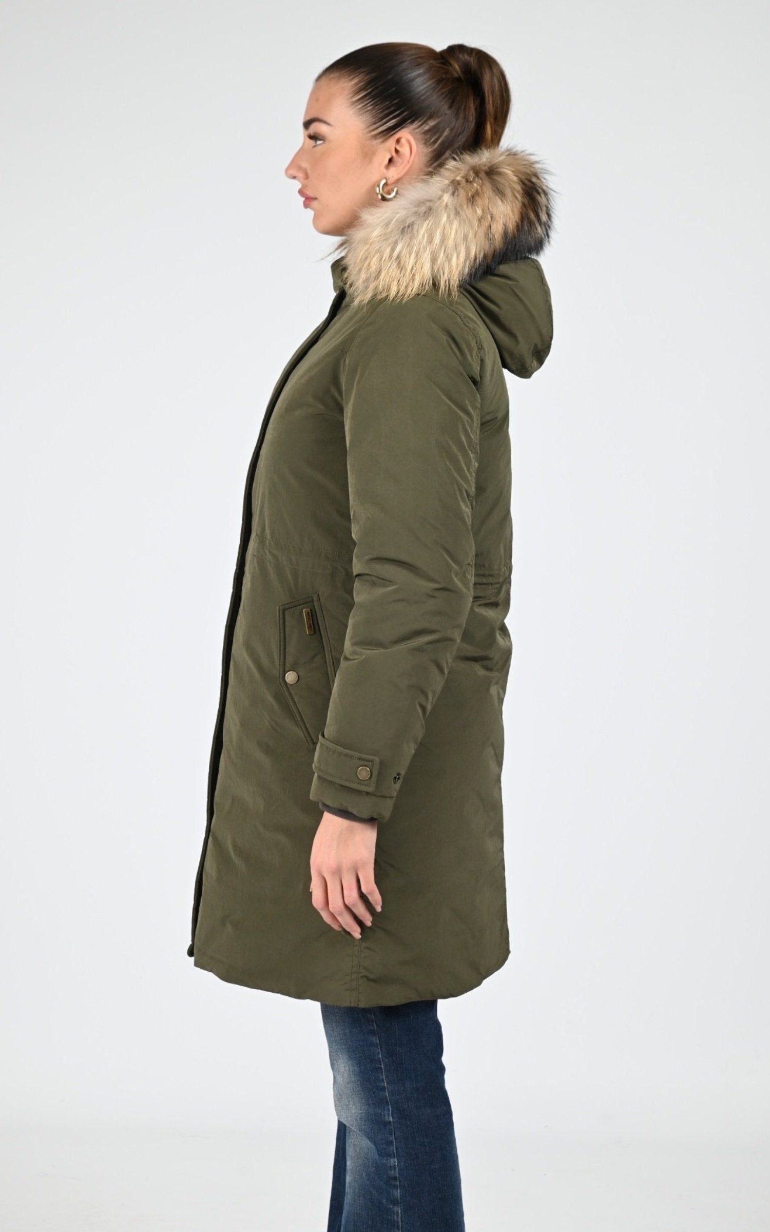 Parka Textile Femme Woolrich, modèle Grace fur pka ou2044 de couleur dark green 3