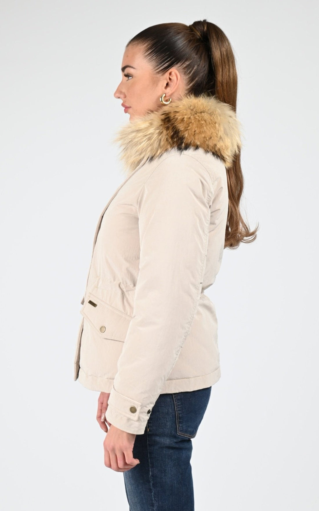 Ves  doudoune Textile Femme Woolrich, modèle Grace fur  jkt ou2043 de couleur oxford tan