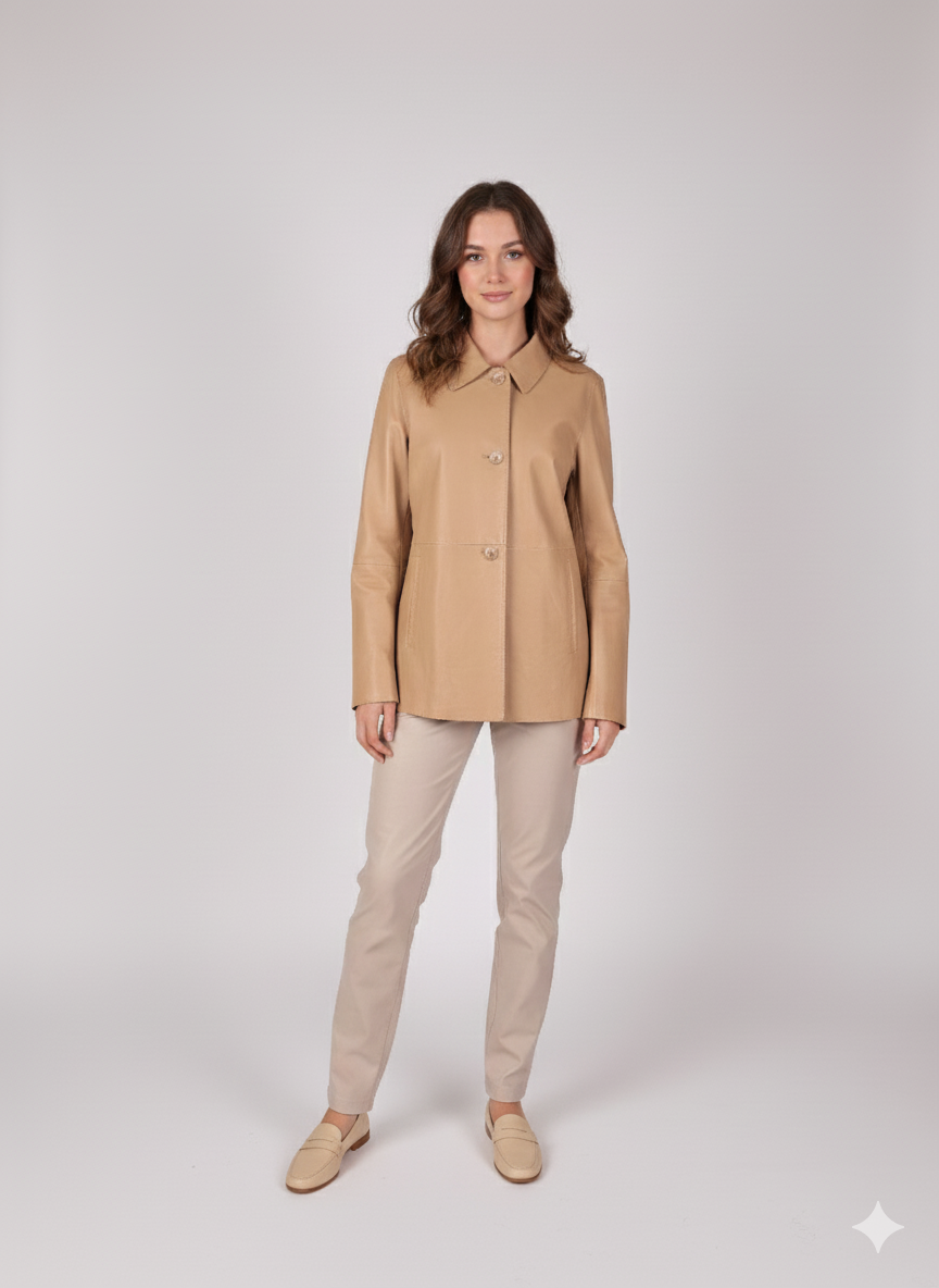 Solana, 68 cm. - Collar Lamb Dior Bonded Leather-Women Cafe Latte