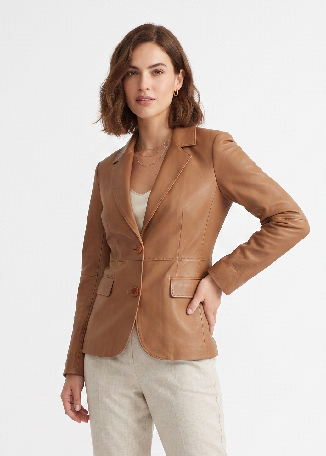 Nina Blazer Lamb Dior Bonded Leather-Women Caramel 1