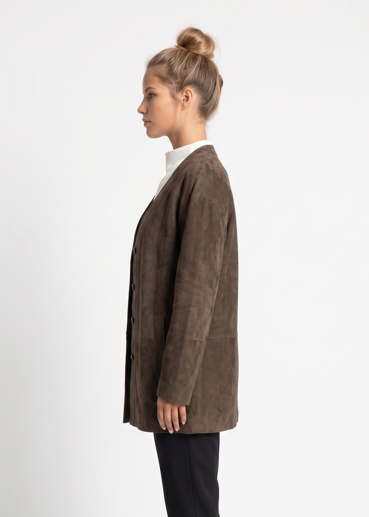 Filza, 75 cm. Goat Suede Leather - Women Olive 3