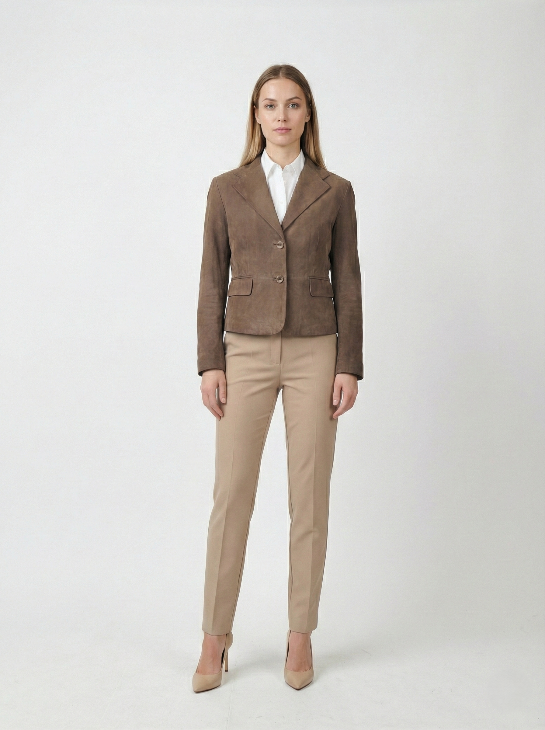 Ingria Blazer, 50 cm. Goat Suede Leather - Women Dark Green