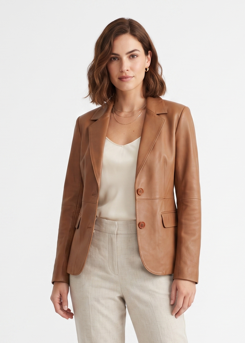 Nina Blazer Lamb Dior Bonded Leather-Women Caramel 3