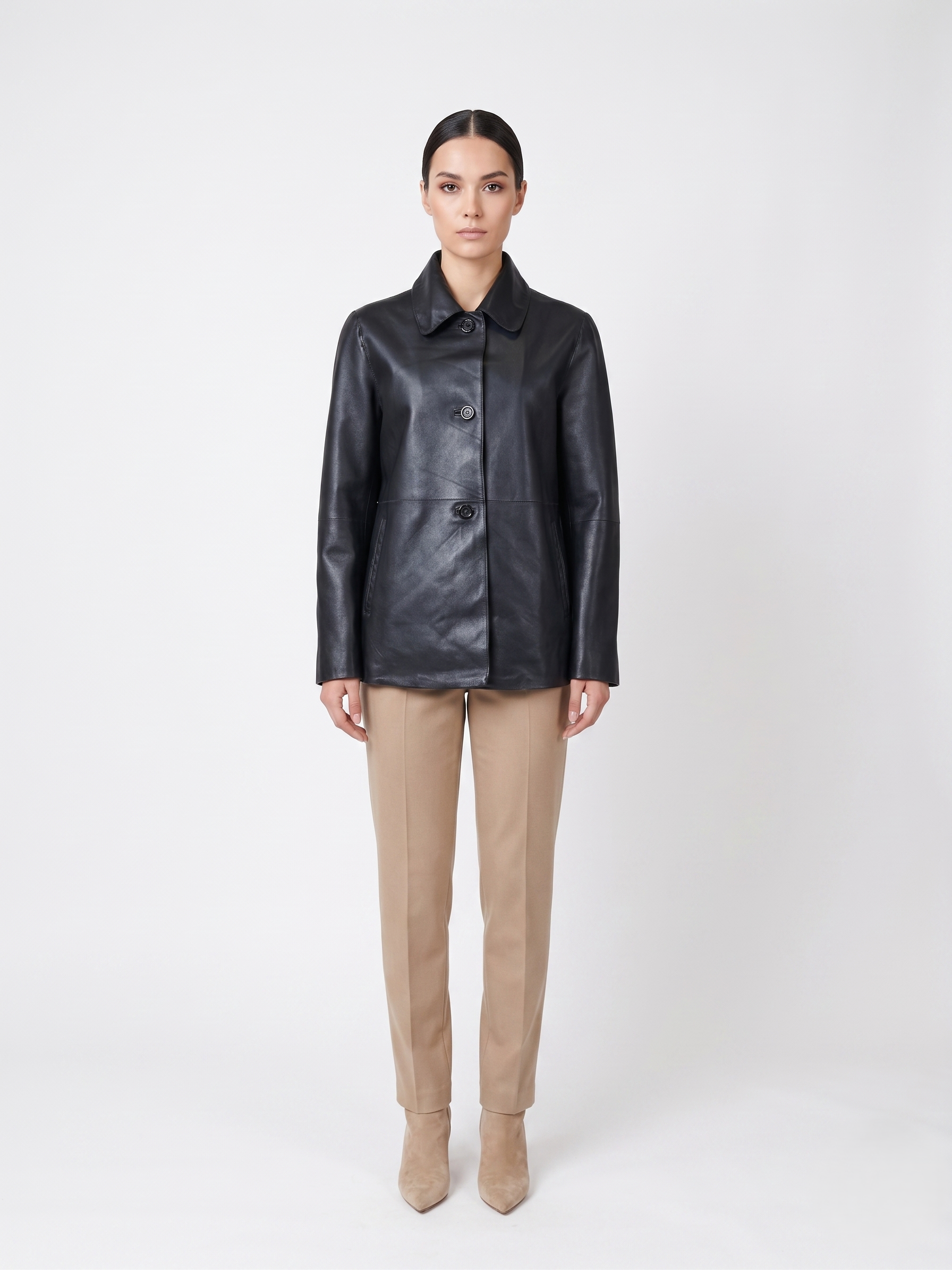 Solana, 68 cm. - Collar Lamb Dior Bonded Leather-Women Black