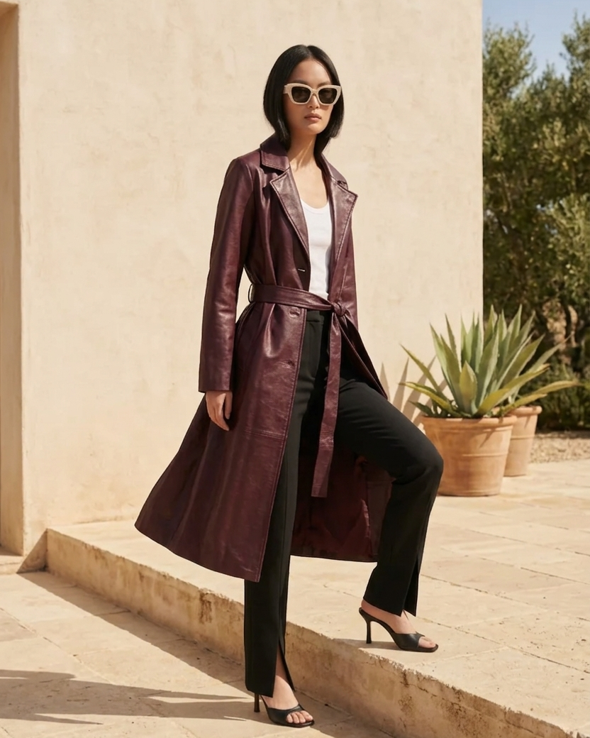 Connie, 115 cm. - Collar - Lamb Thick Dace Leather -Women - Bordeaux 1