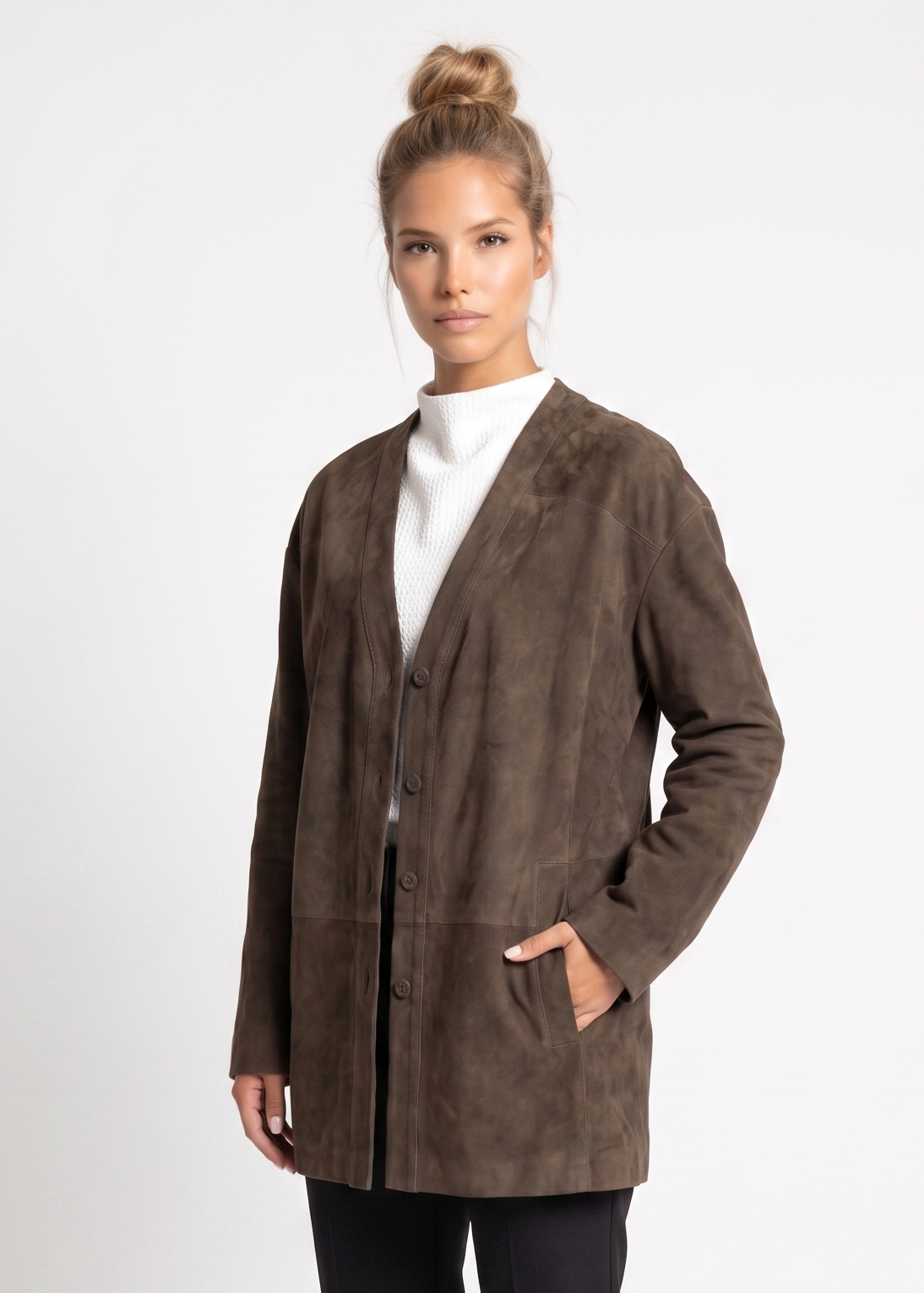 Filza, 75 cm. Goat Suede Leather - Women Olive