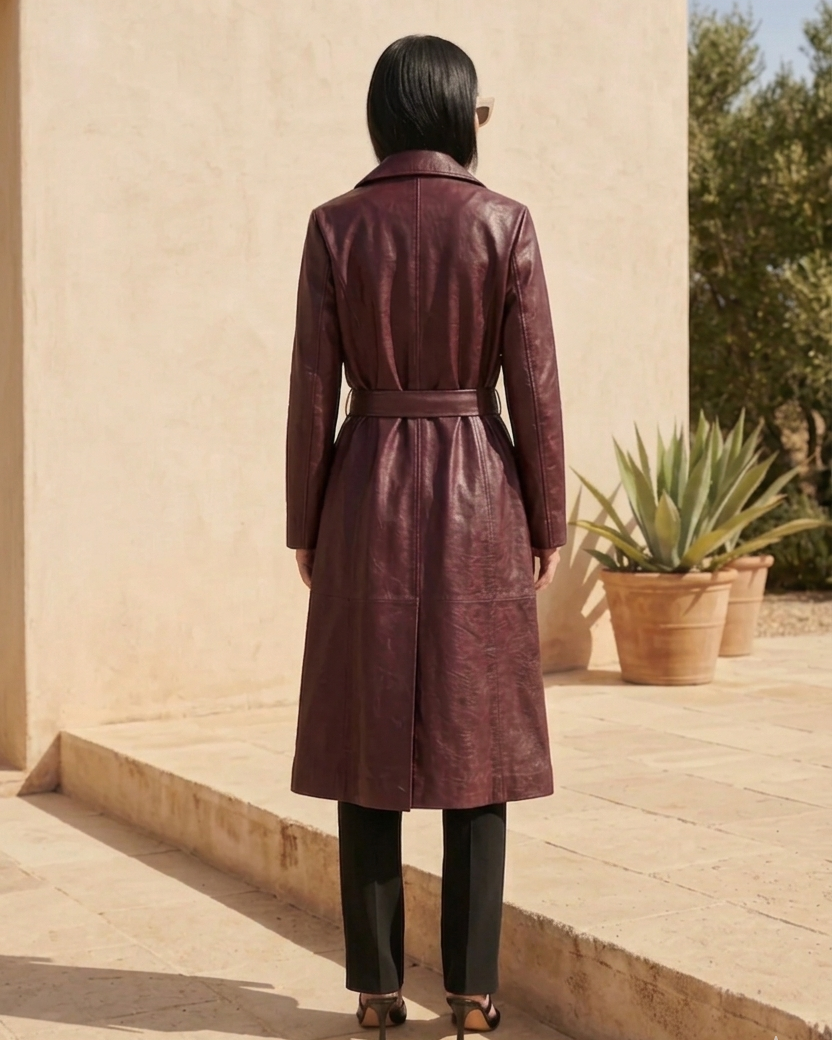 Connie, 115 cm. - Collar - Lamb Thick Dace Leather -Women - Bordeaux 2