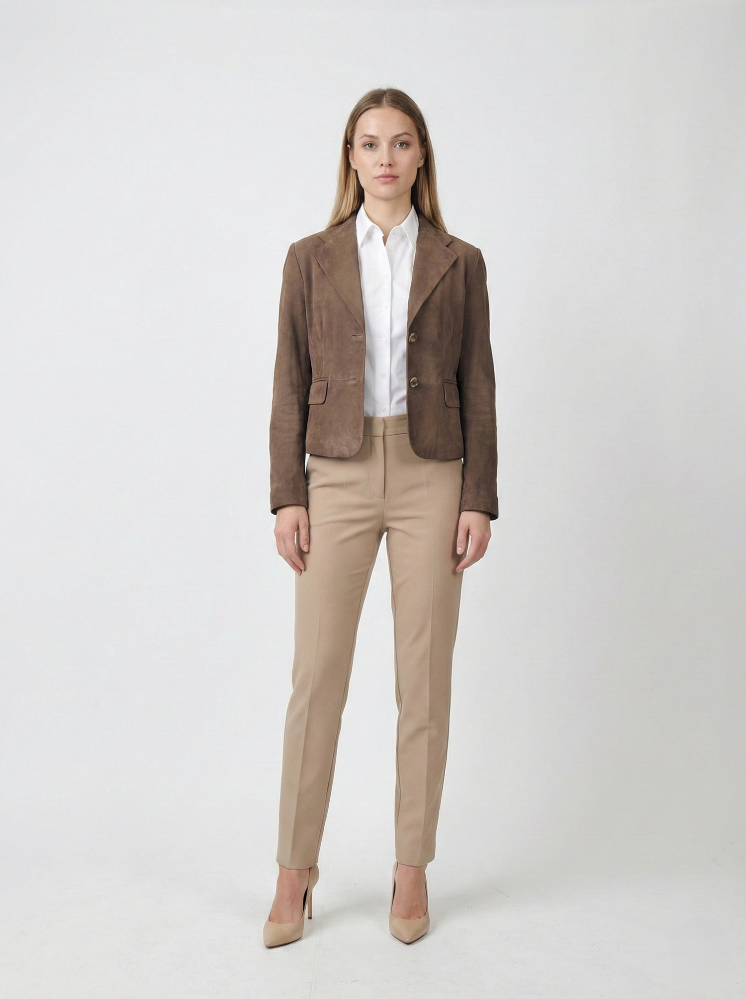 Ingria Blazer, 50 cm. Goat Suede Leather - Women Dark Green 3