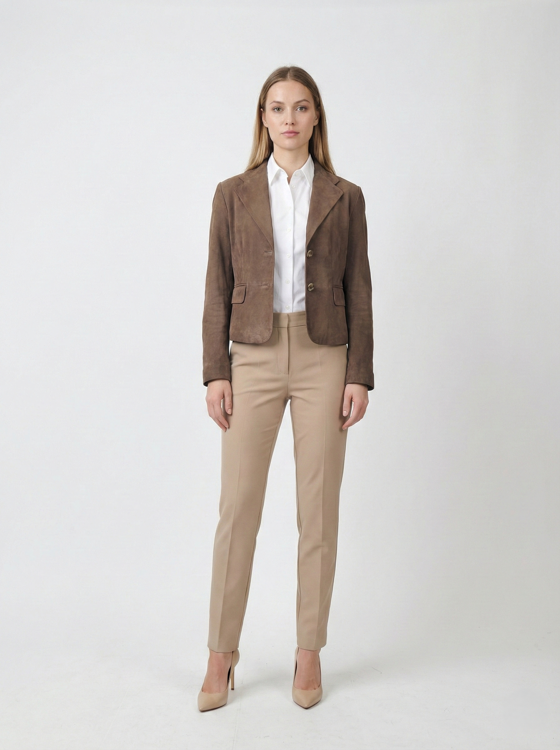 Ingria Blazer, 50 cm. Goat Suede Leather - Women Dark Green