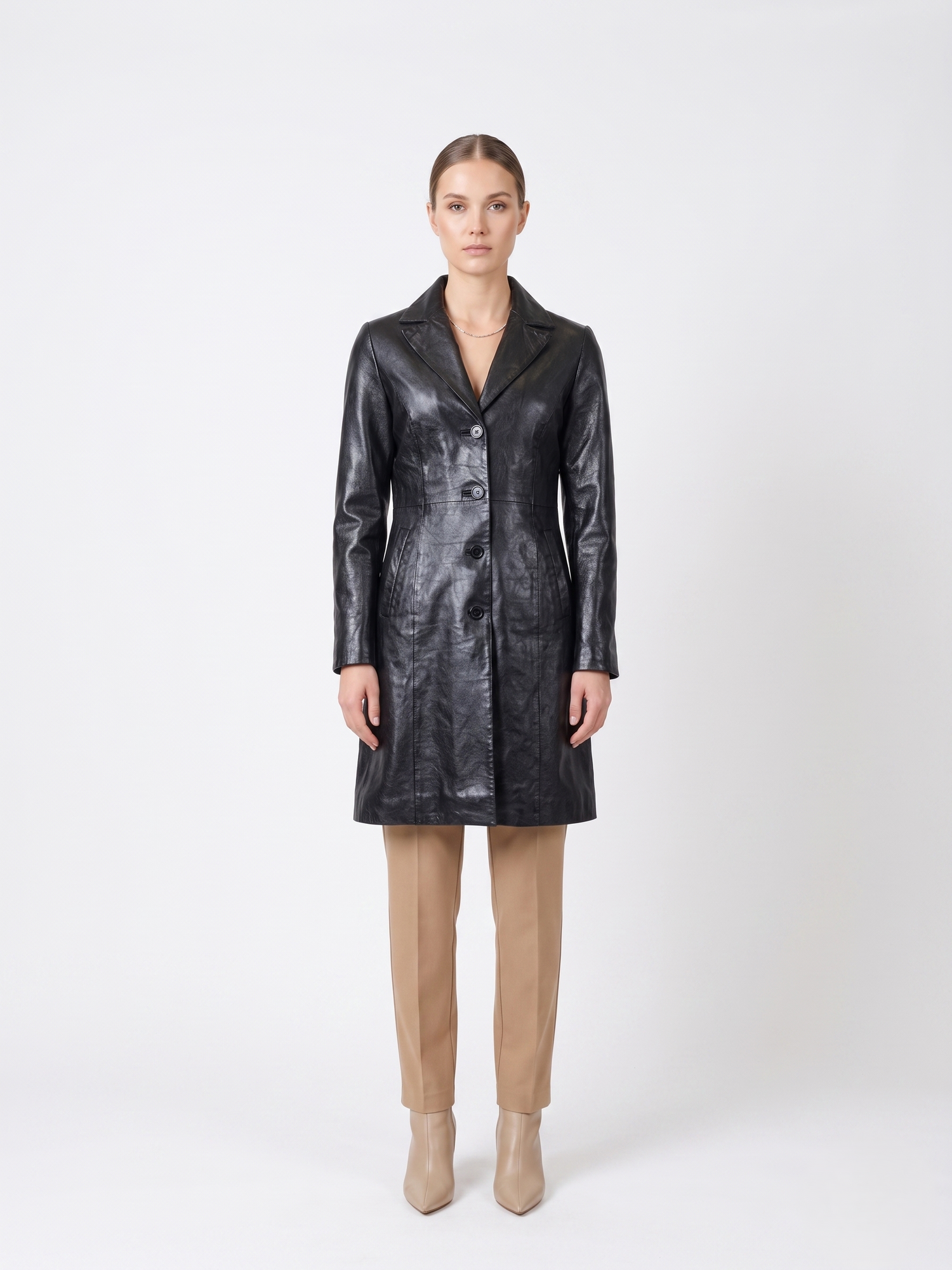 Erika, 95 cm. - Collar Lamb Polish Nappa Leather Black 1
