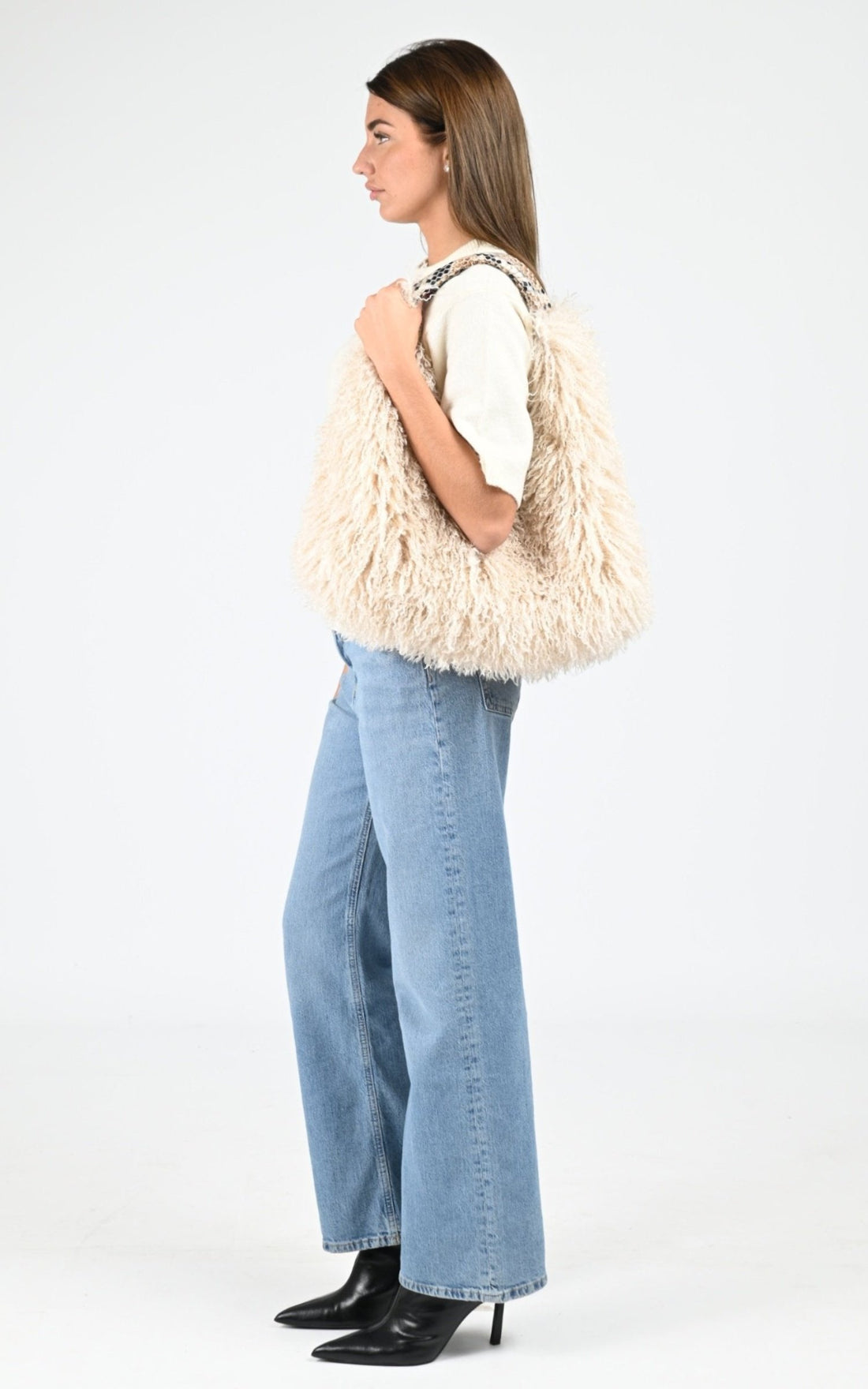Sac fausse fourrure Heart Snake beige