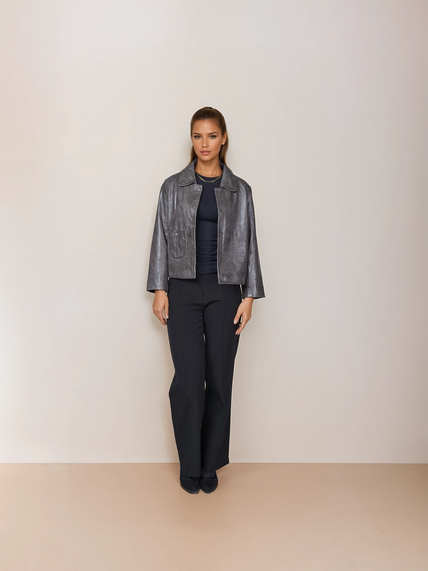 Marley, 53 cm. - Collar Lamb Polish Nappa Leather Grey 3