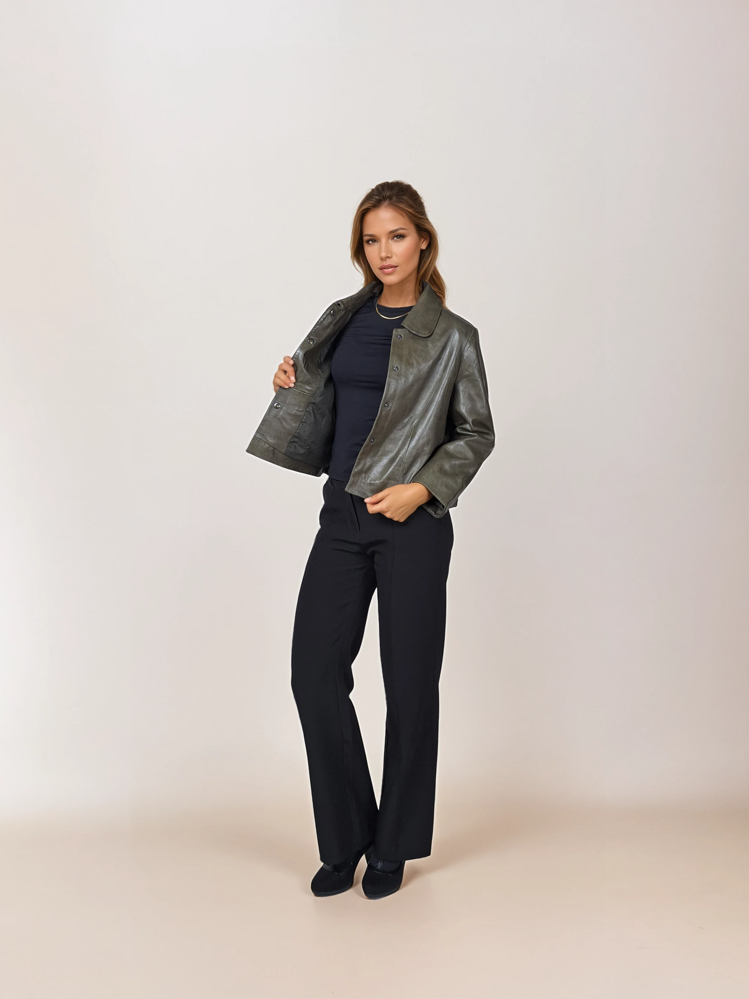 Marley, 53 cm. - Collar Lamb Polish Nappa Leather Olive 3