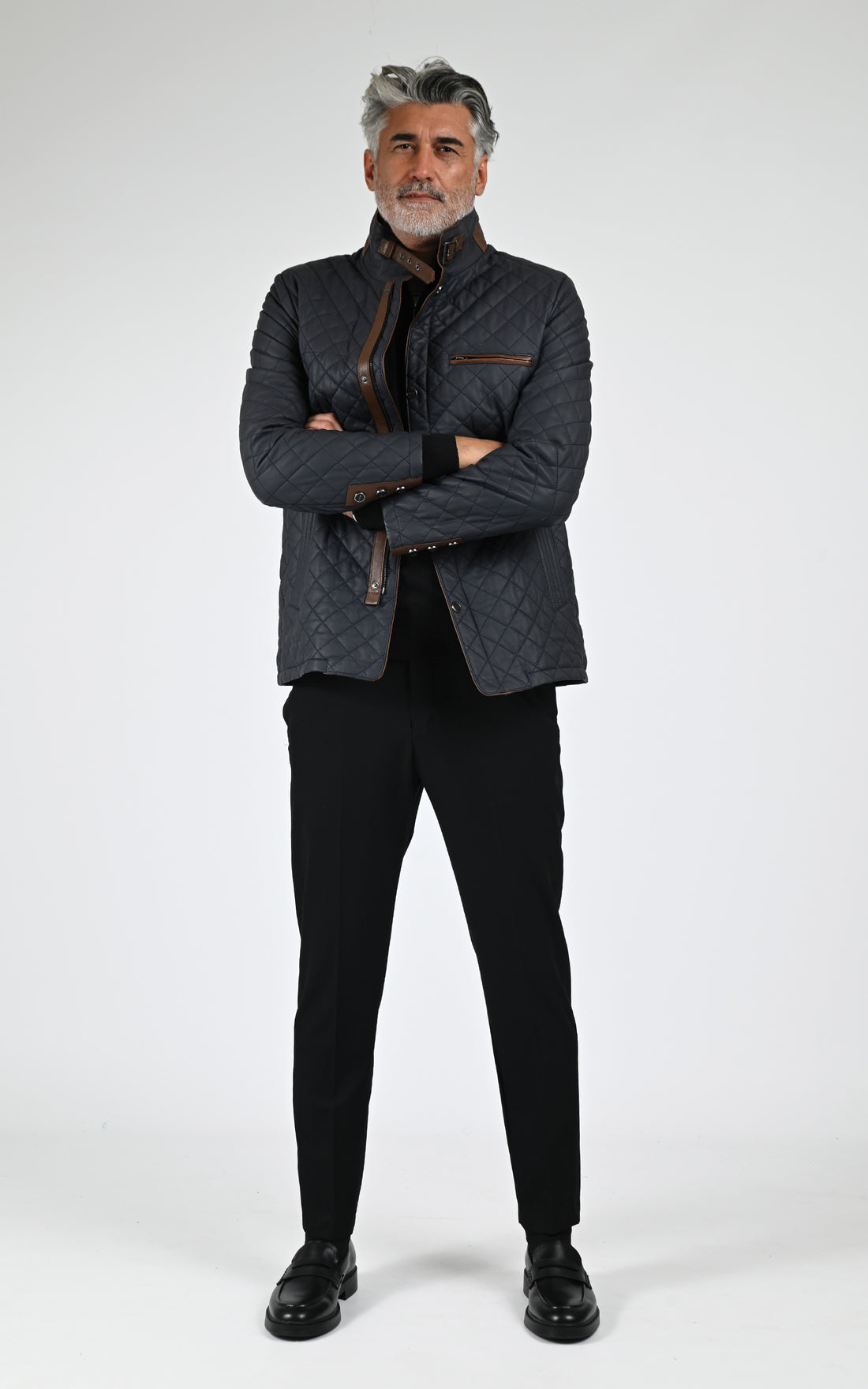 Veste cuir matelassé bleu