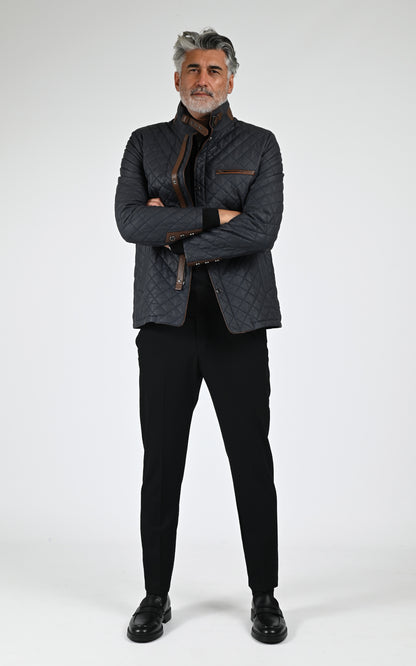 Veste cuir matelassé bleu
