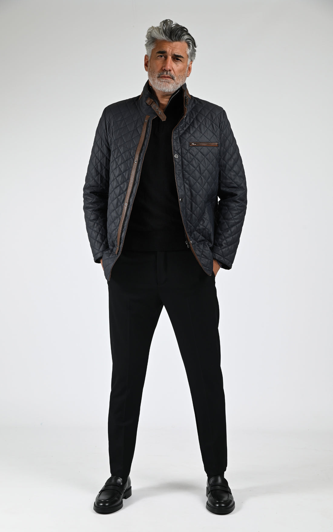 Veste cuir matelassé bleu