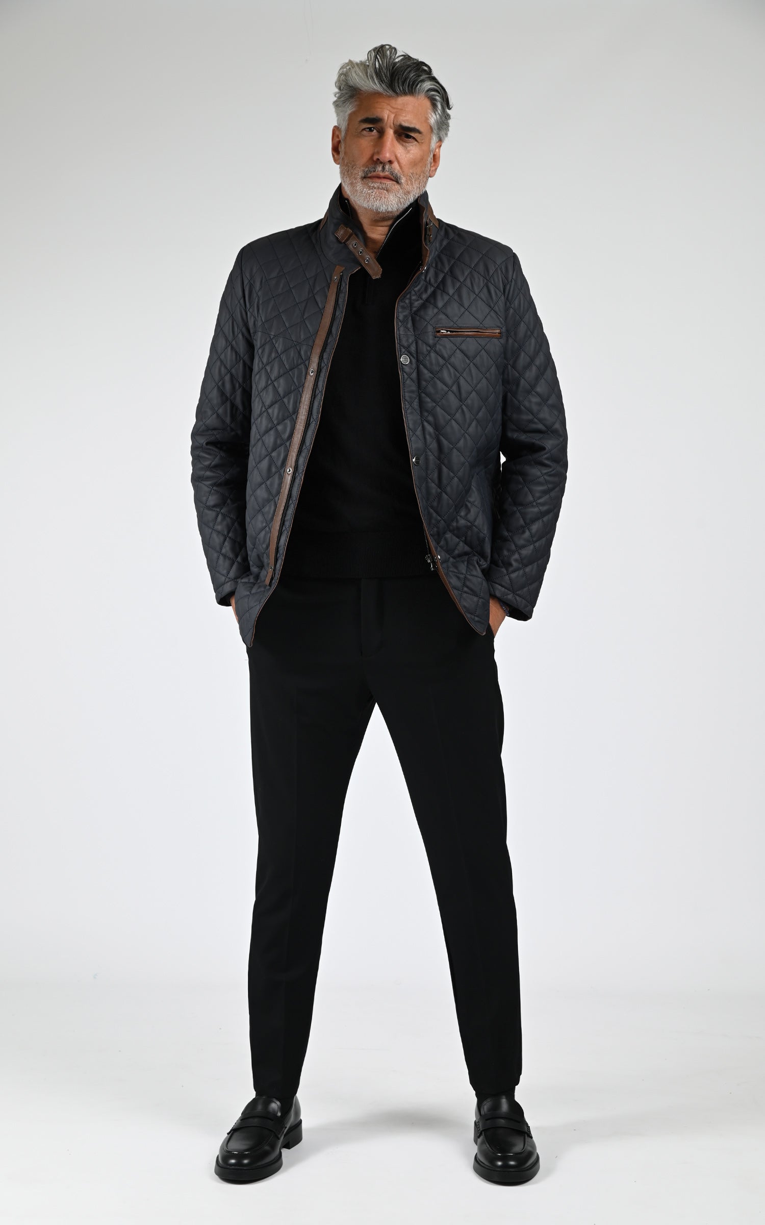 Veste cuir matelassé bleu 2