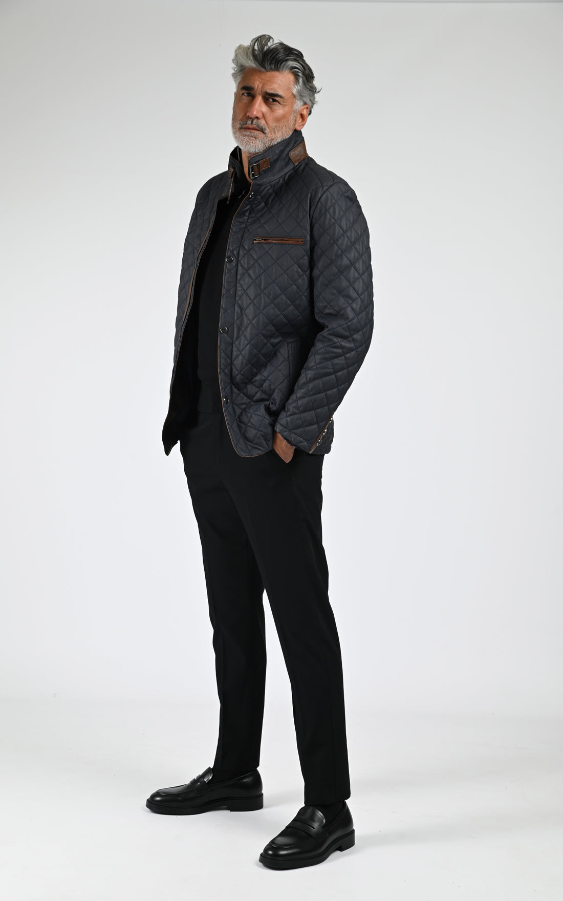 Veste cuir matelassé bleu