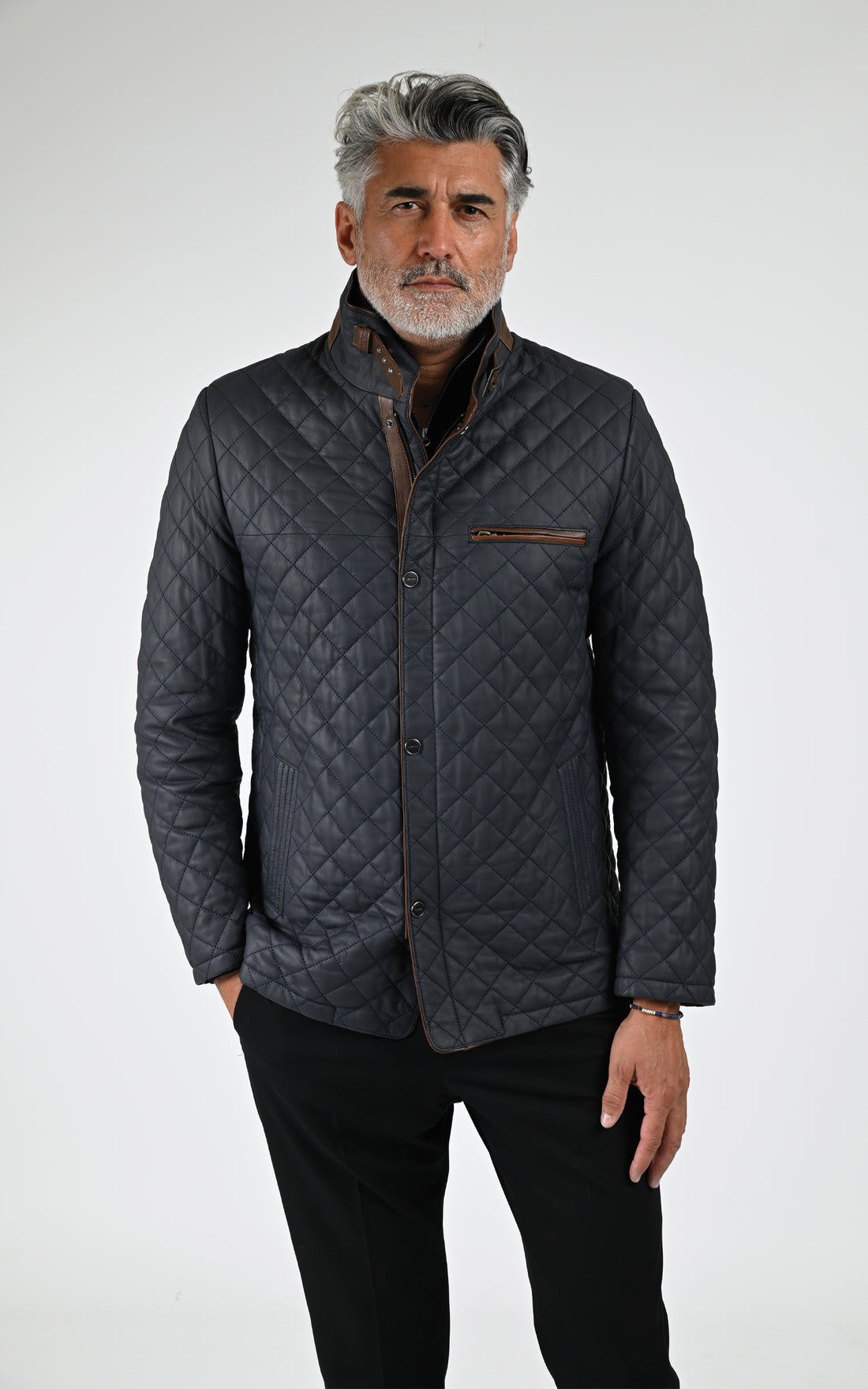 Veste cuir matelassé bleu