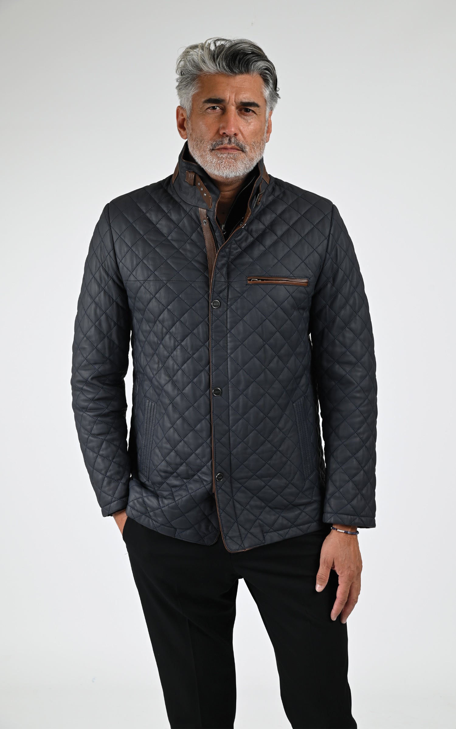 Veste cuir matelassé bleu