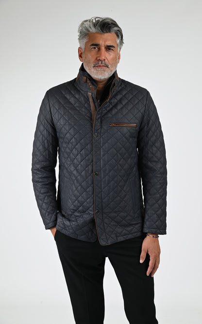 Veste cuir matelassé bleu