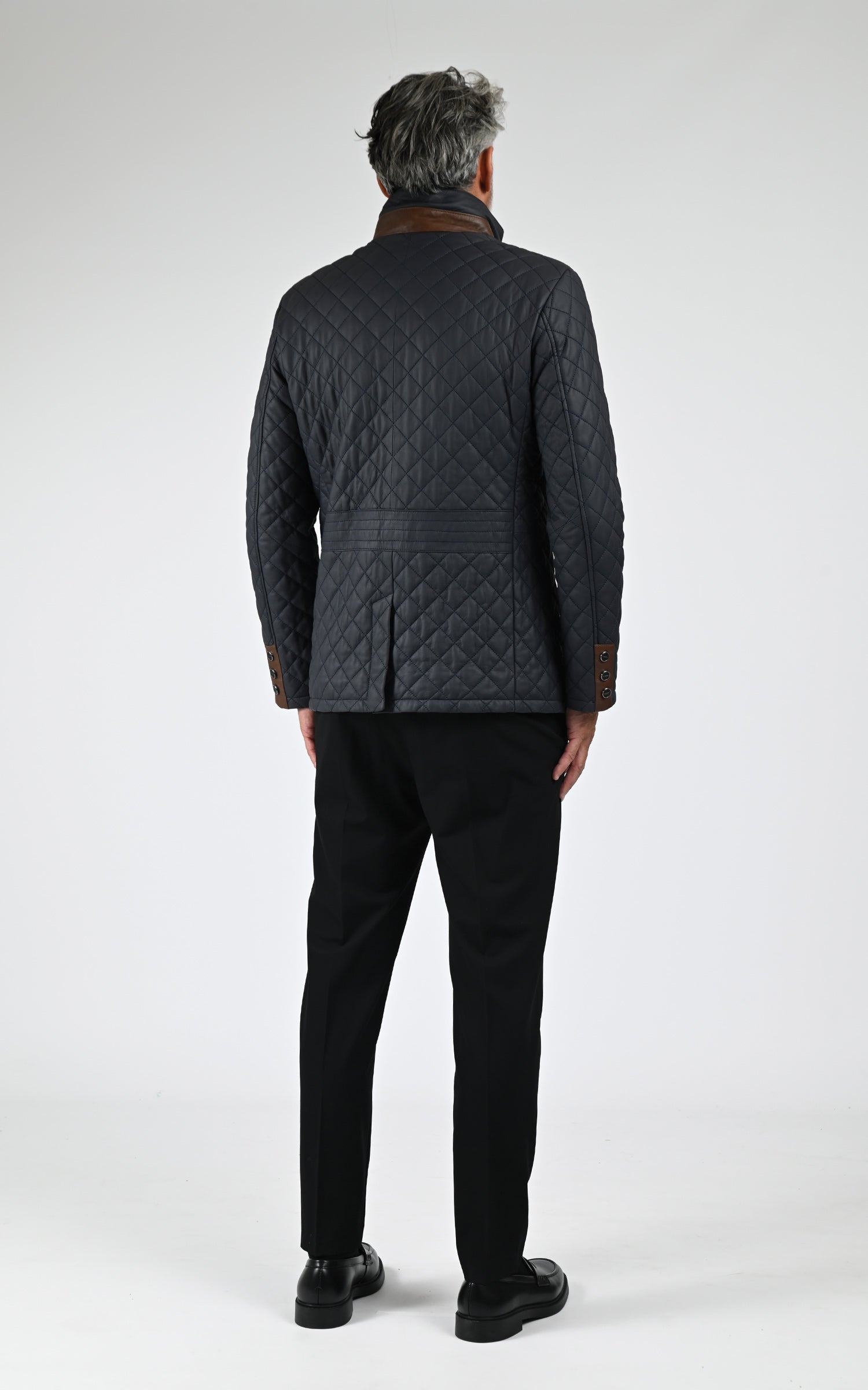 Veste cuir matelassé bleu