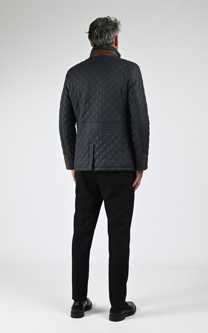 Veste cuir matelassé bleu