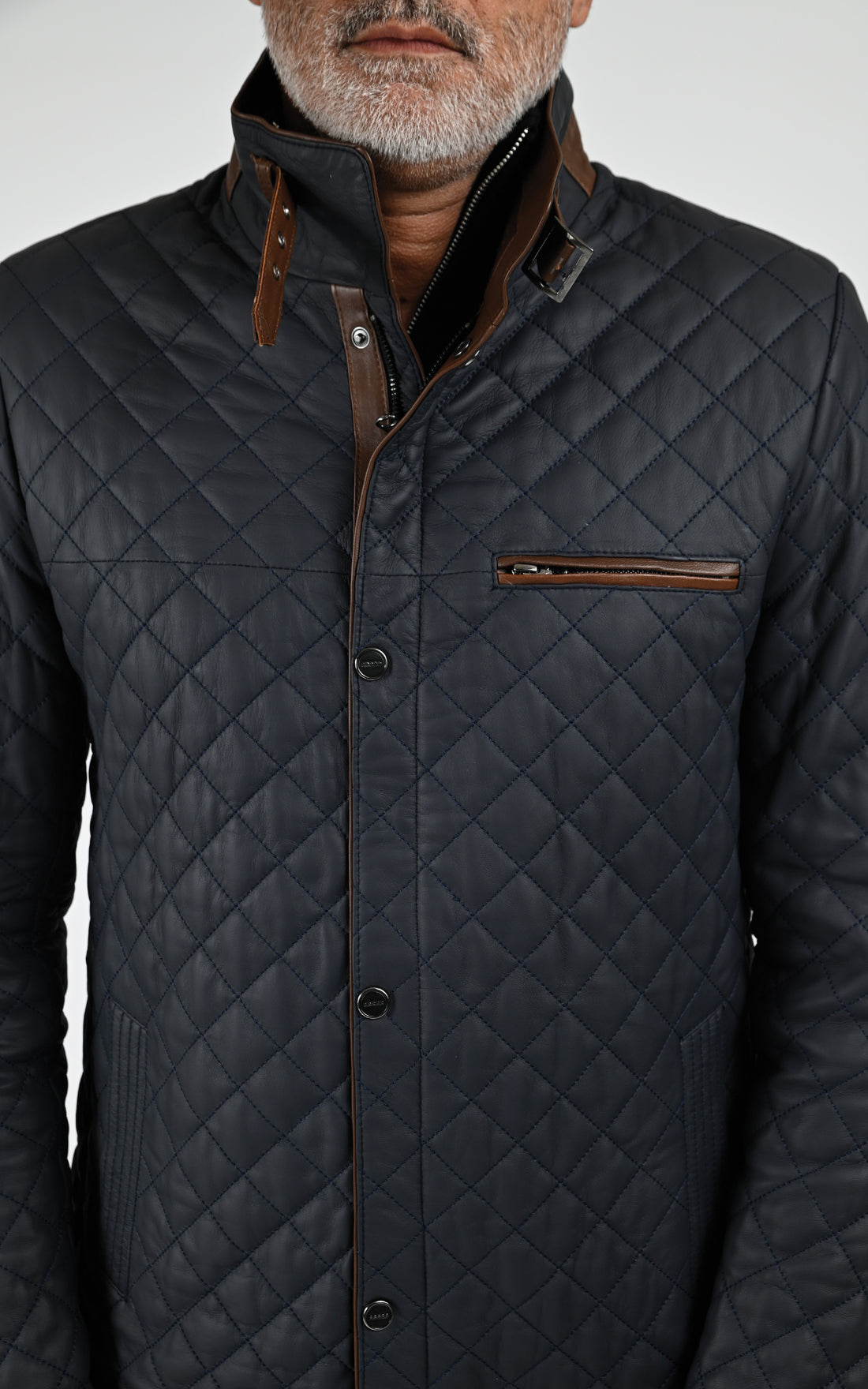 Veste cuir matelassé bleu