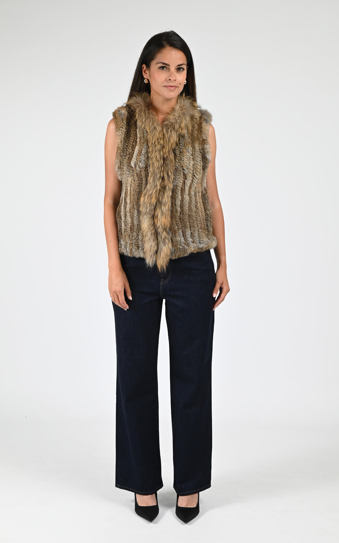 Gilet fourrure lapin et finraccoon marron