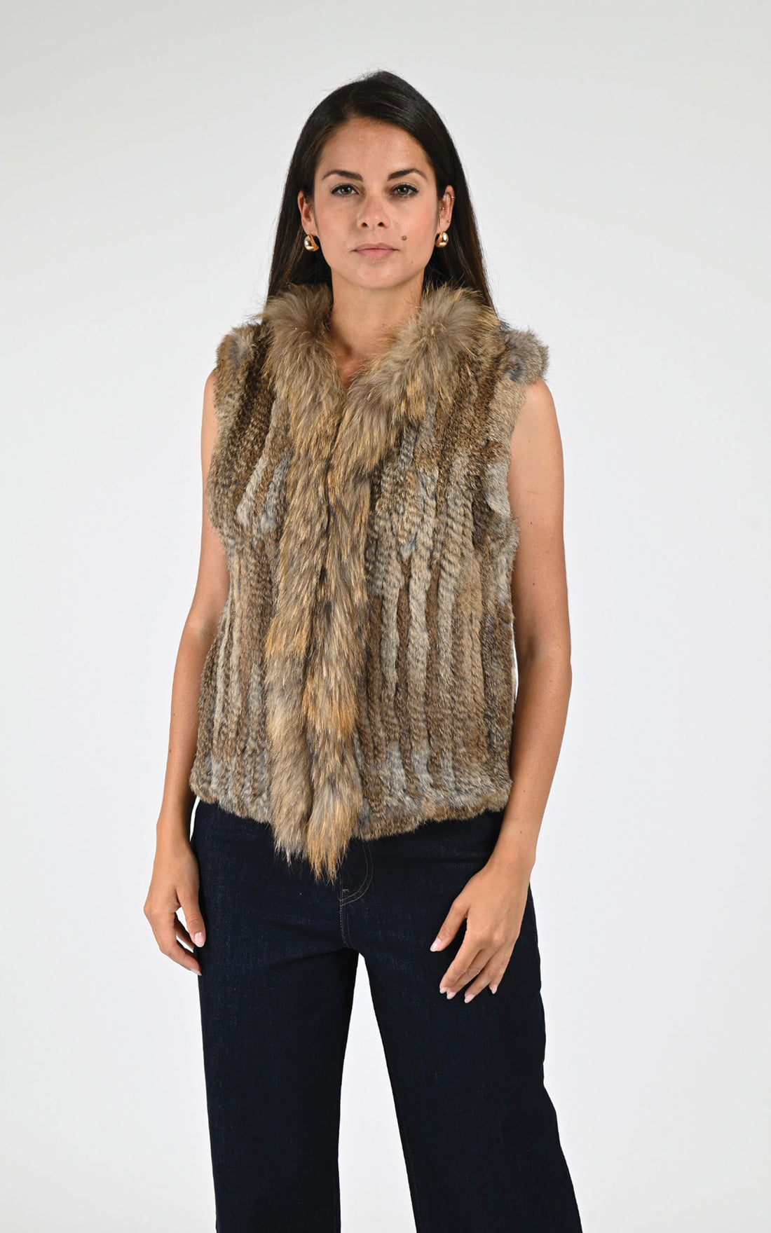Gilet fourrure lapin et finraccoon marron