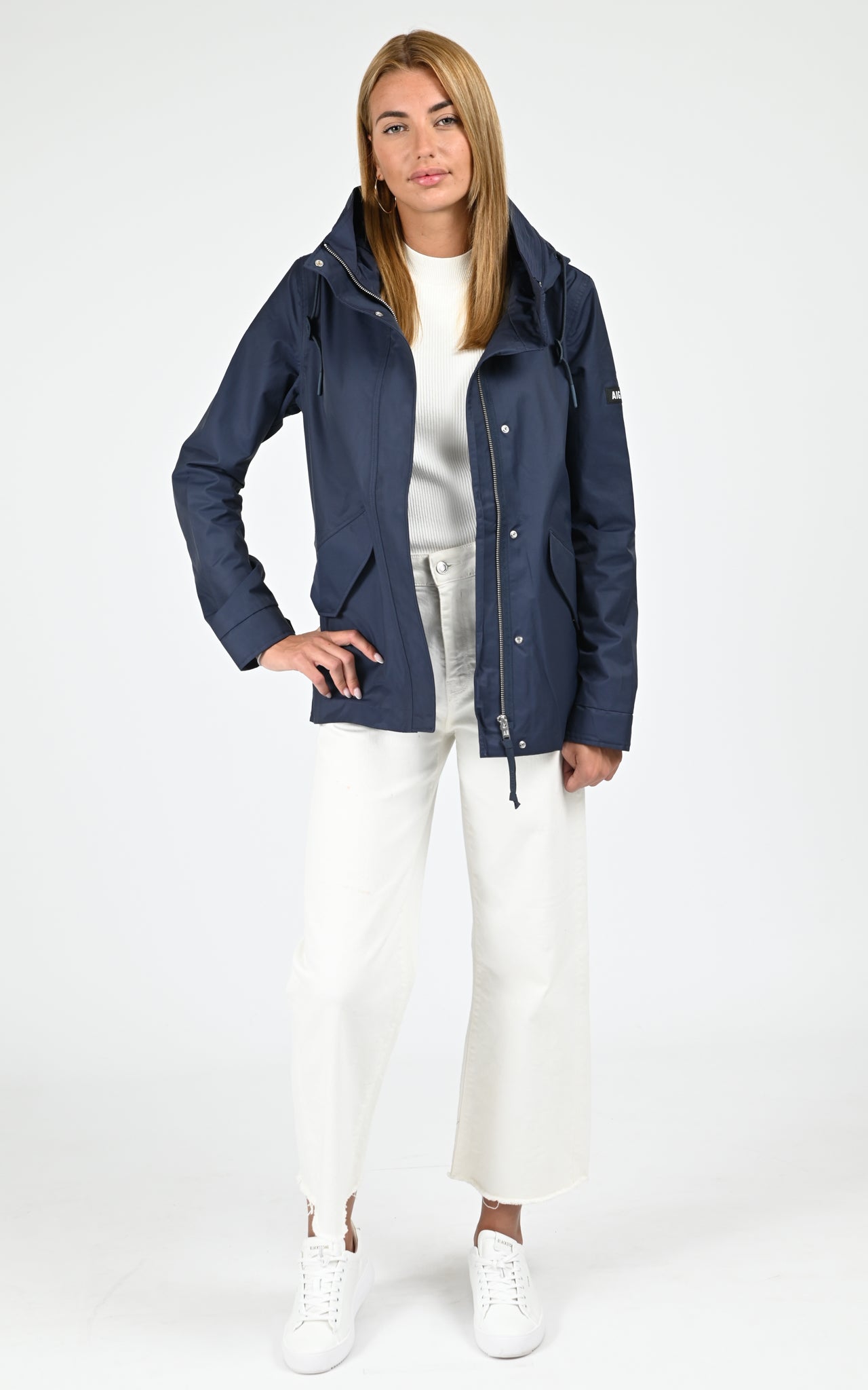 Parka mi-longue à capuche bleu marine 2