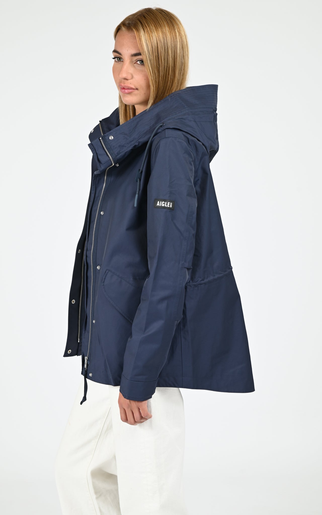 Parka mi-longue à capuche bleu marine 3