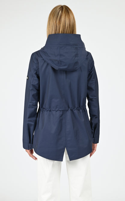 Parka mi-longue à capuche bleu marine