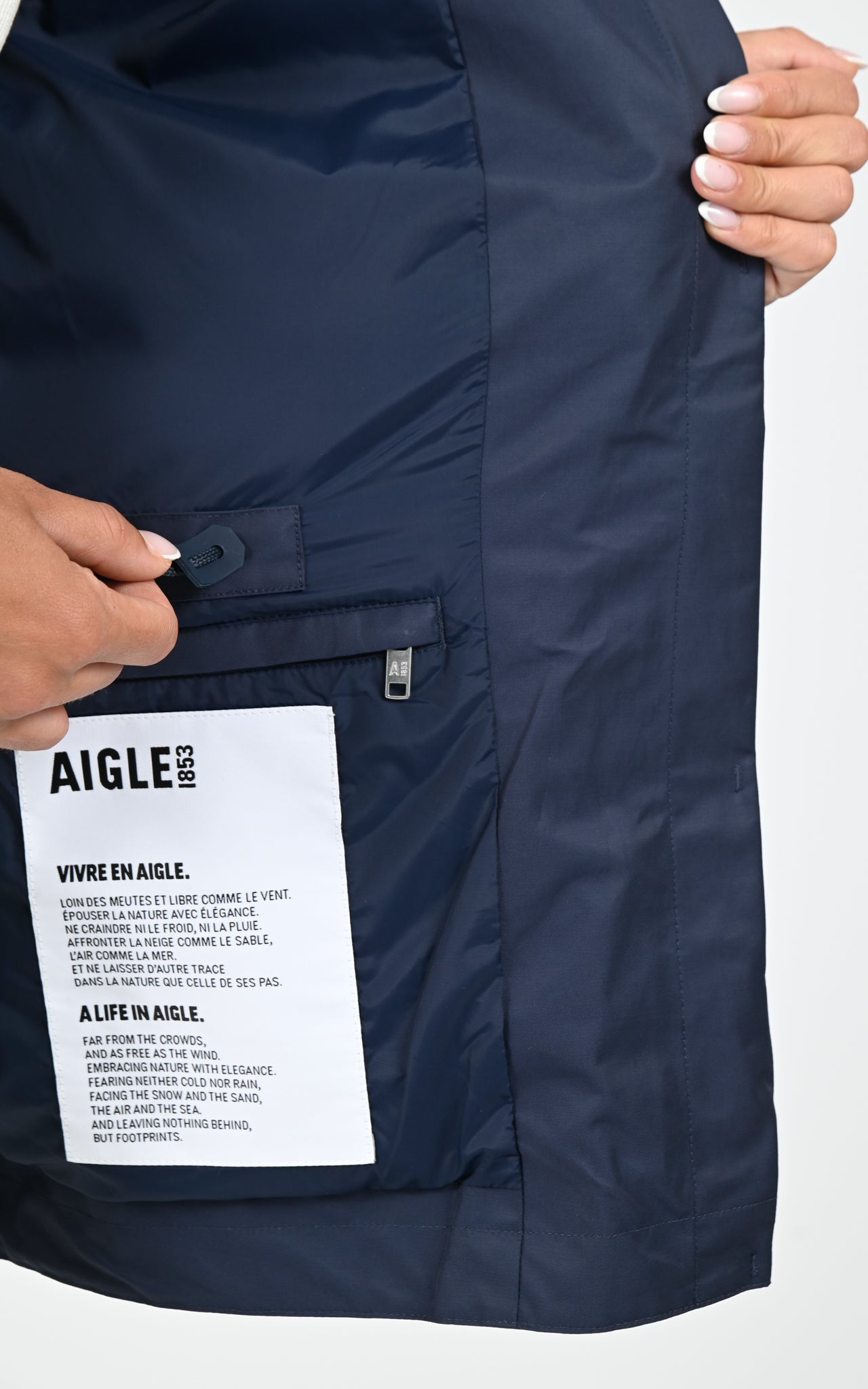 Parka mi-longue à capuche bleu marine 5