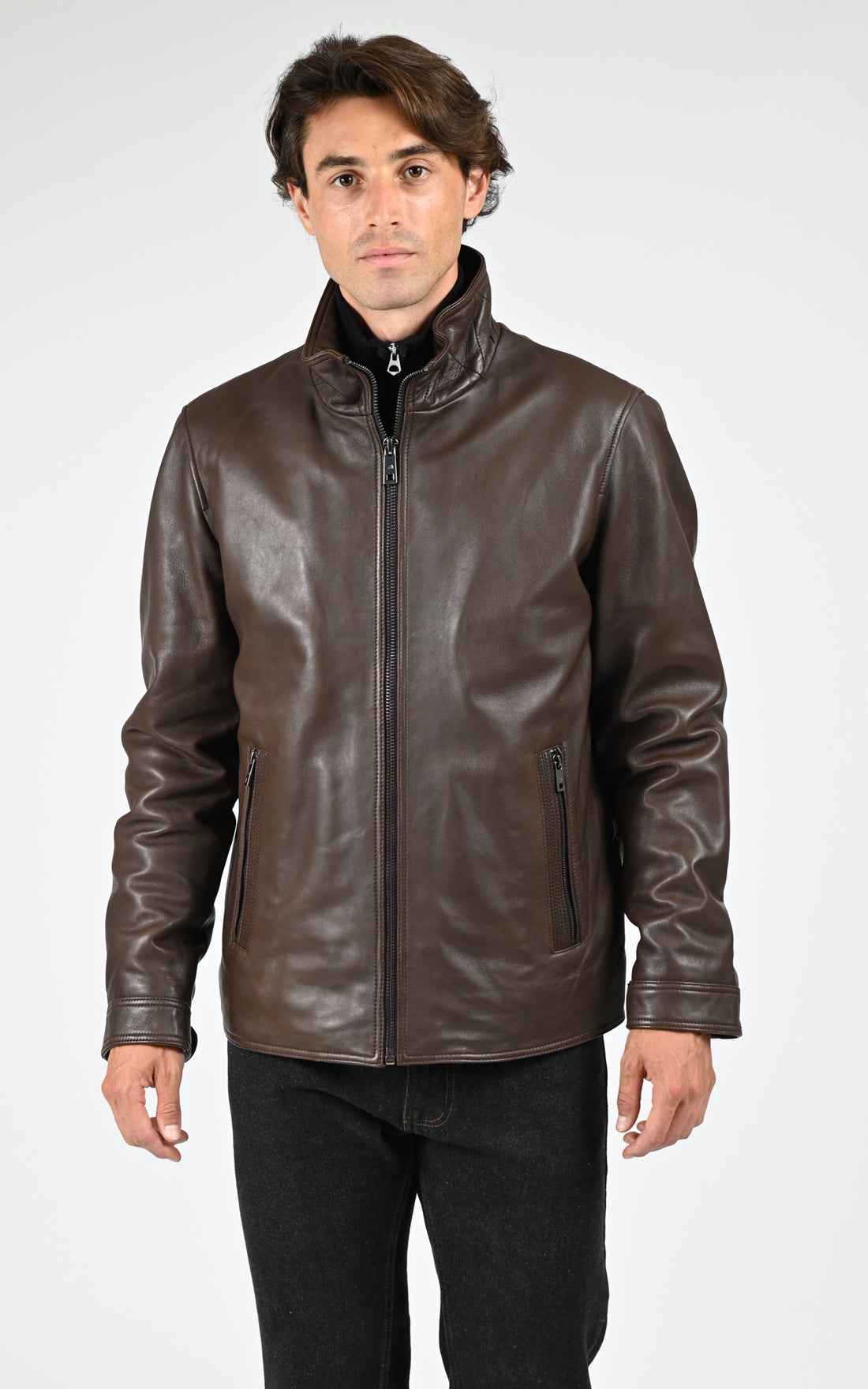 Blouson col montant cuir d&