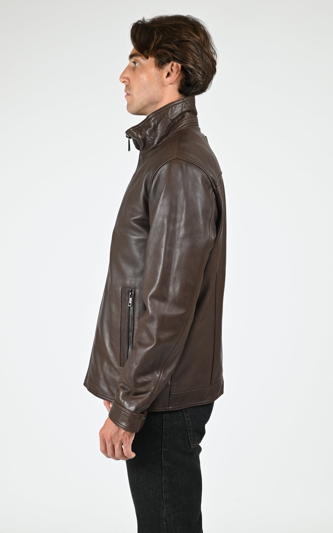 Blouson col montant cuir d&