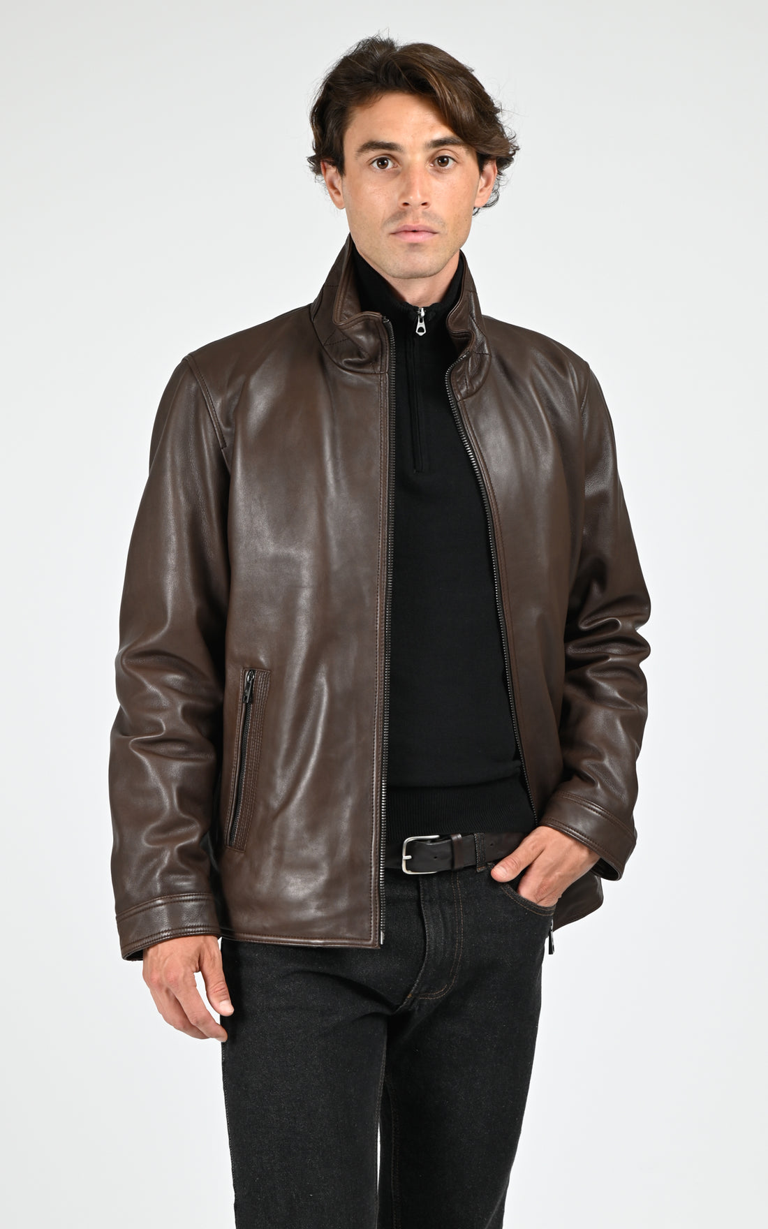 Blouson col montant cuir d&