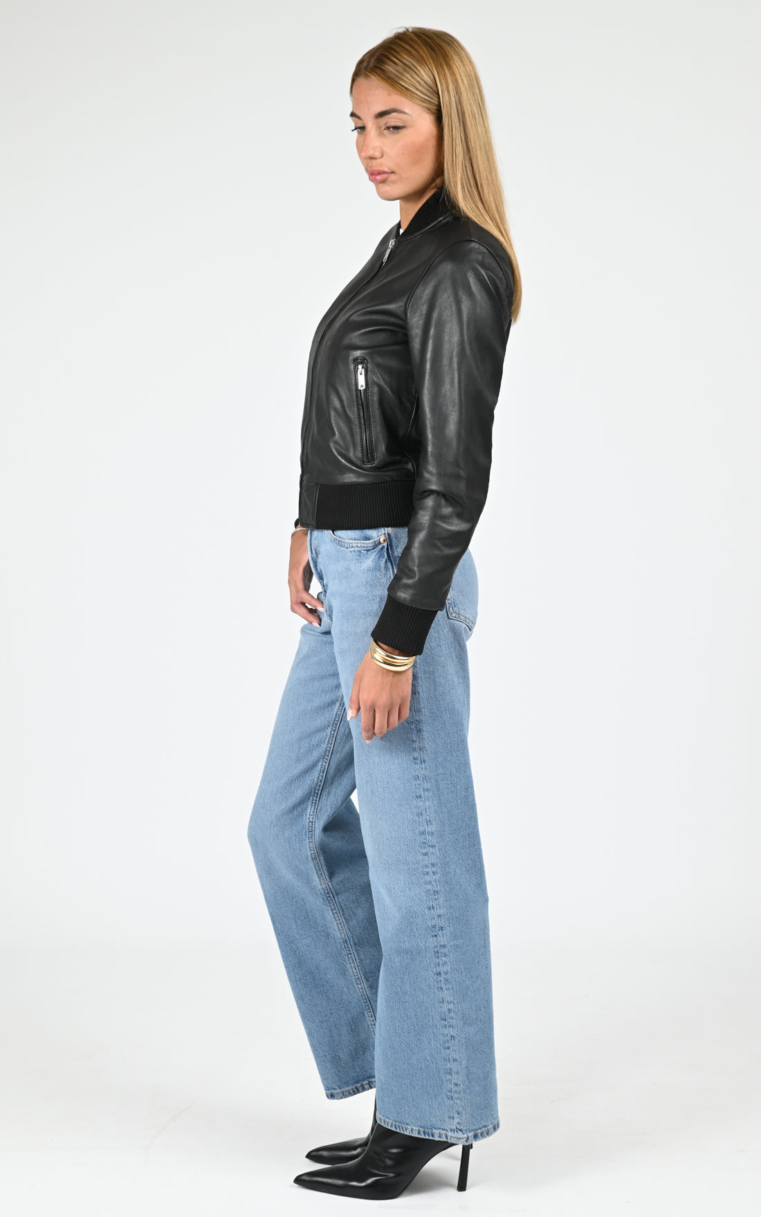 Blouson teddy cuir Jess noir
