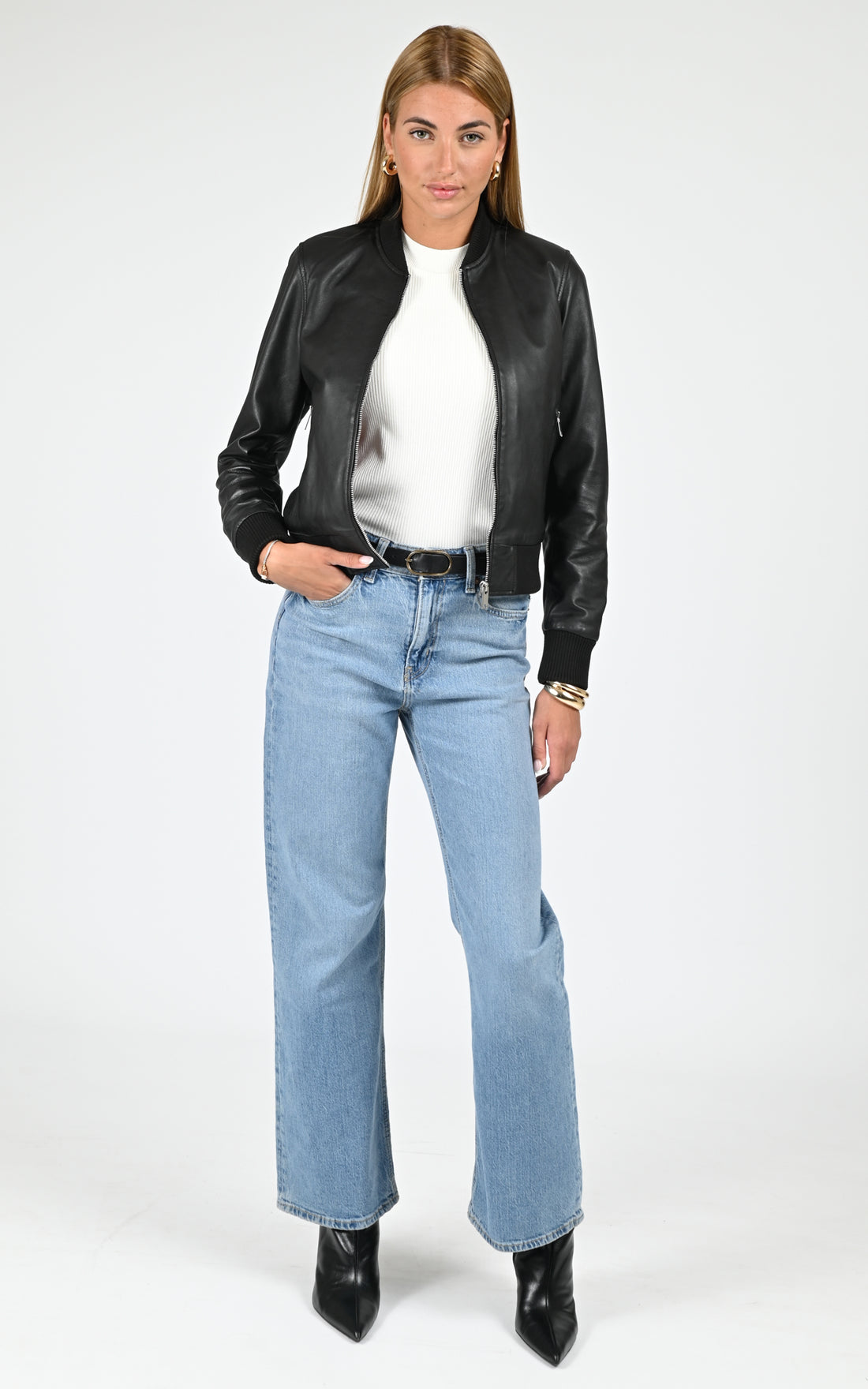 Blouson teddy cuir Jess noir