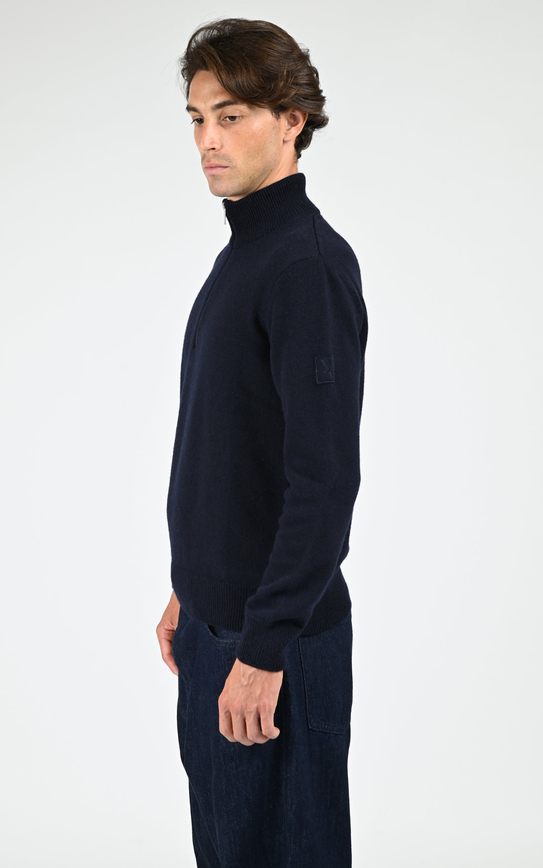Pull à col montant bleu marine