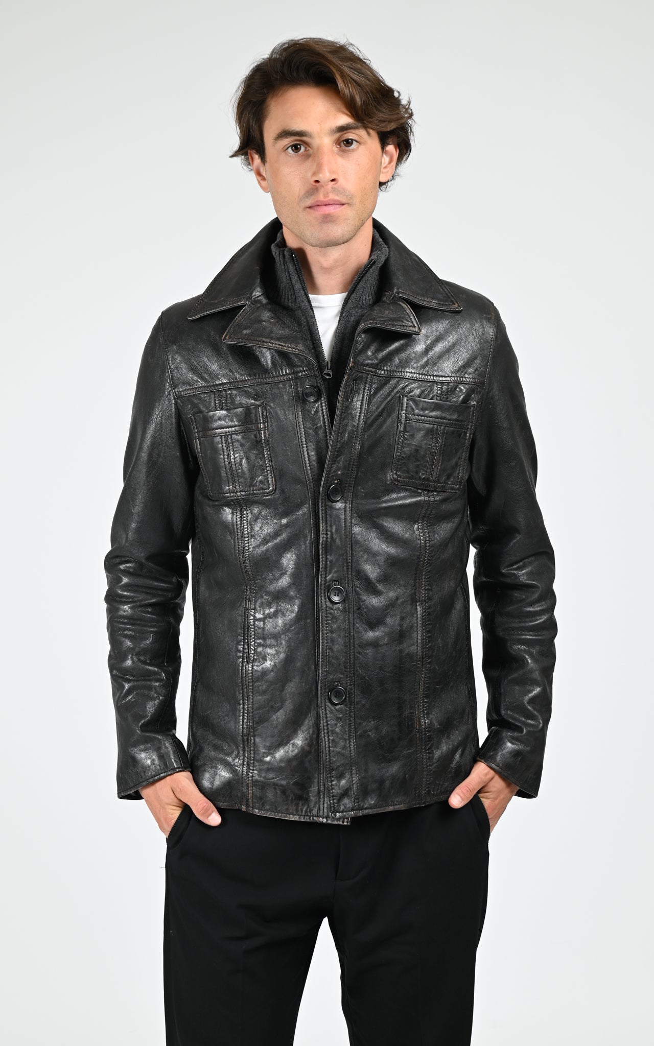 Veste cuir Taggart Vintage noir