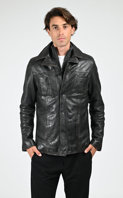 Veste cuir Taggart Vintage noir